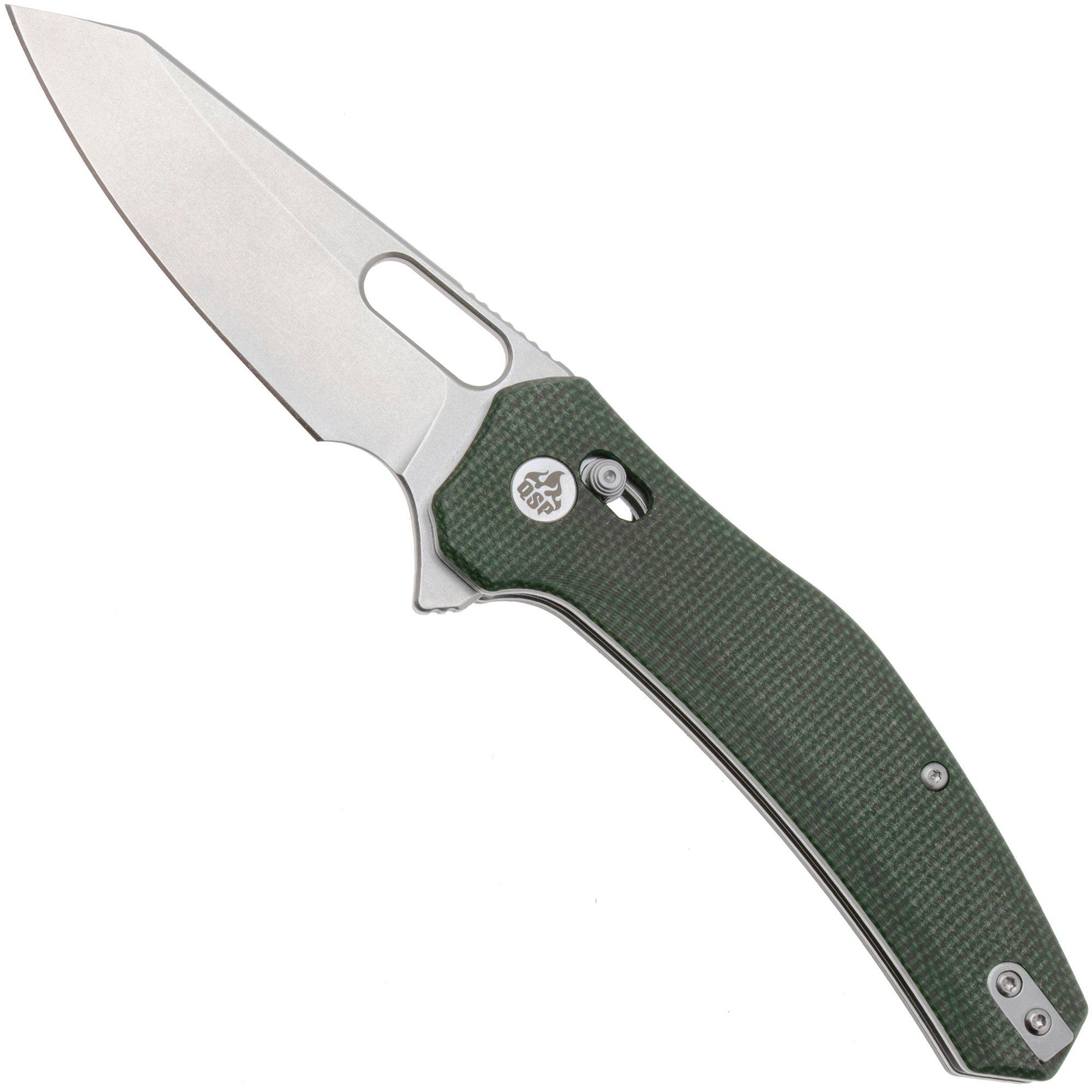Nóż składany QSP Knife Emu 164-B1, Stonewashed 14C28N, Green Micarta