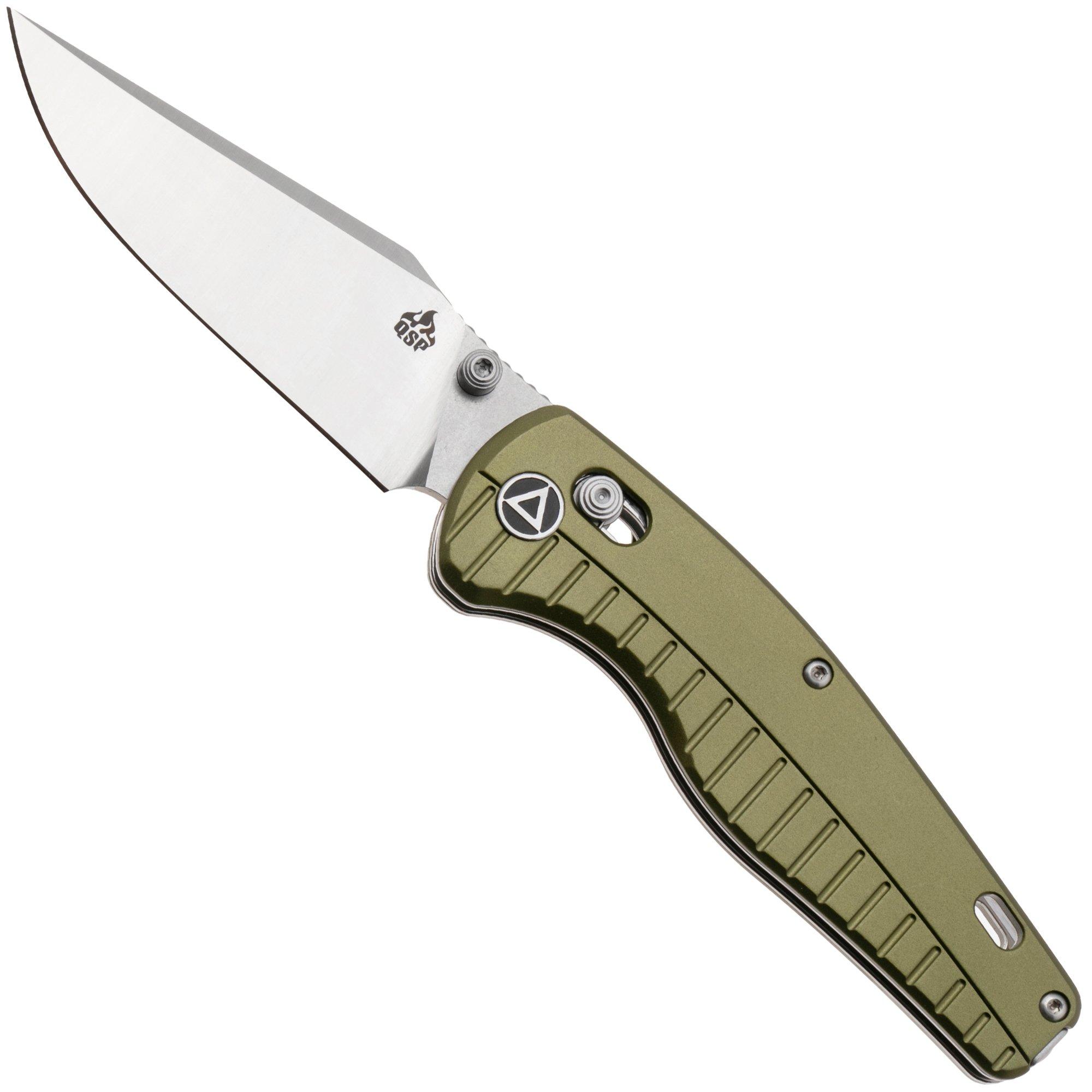 QSP Knife Reptile QS165-B1 Satin 14C28N, Green Aluminium, pocket knife