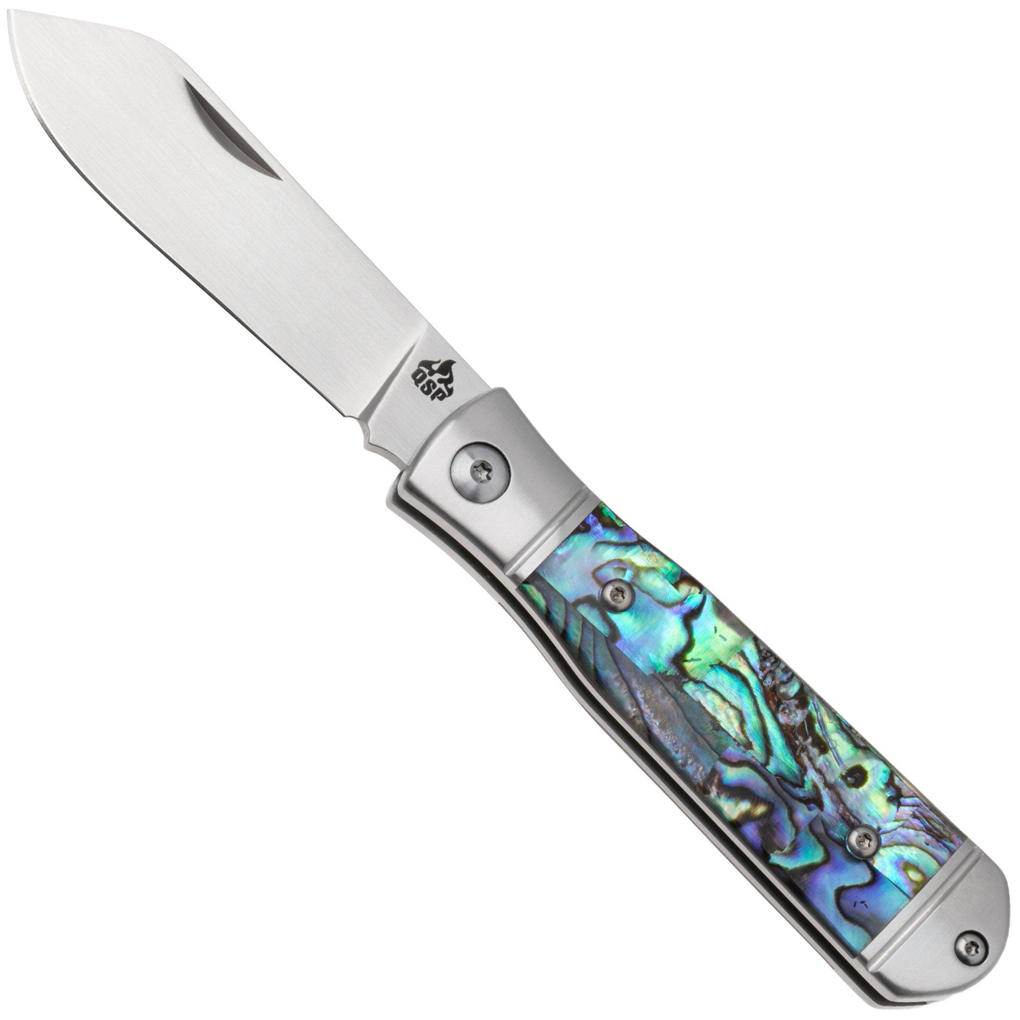 QSP Knife Jumping Jack QS167-A Satin 14C28N, Abalone, couteau de poche