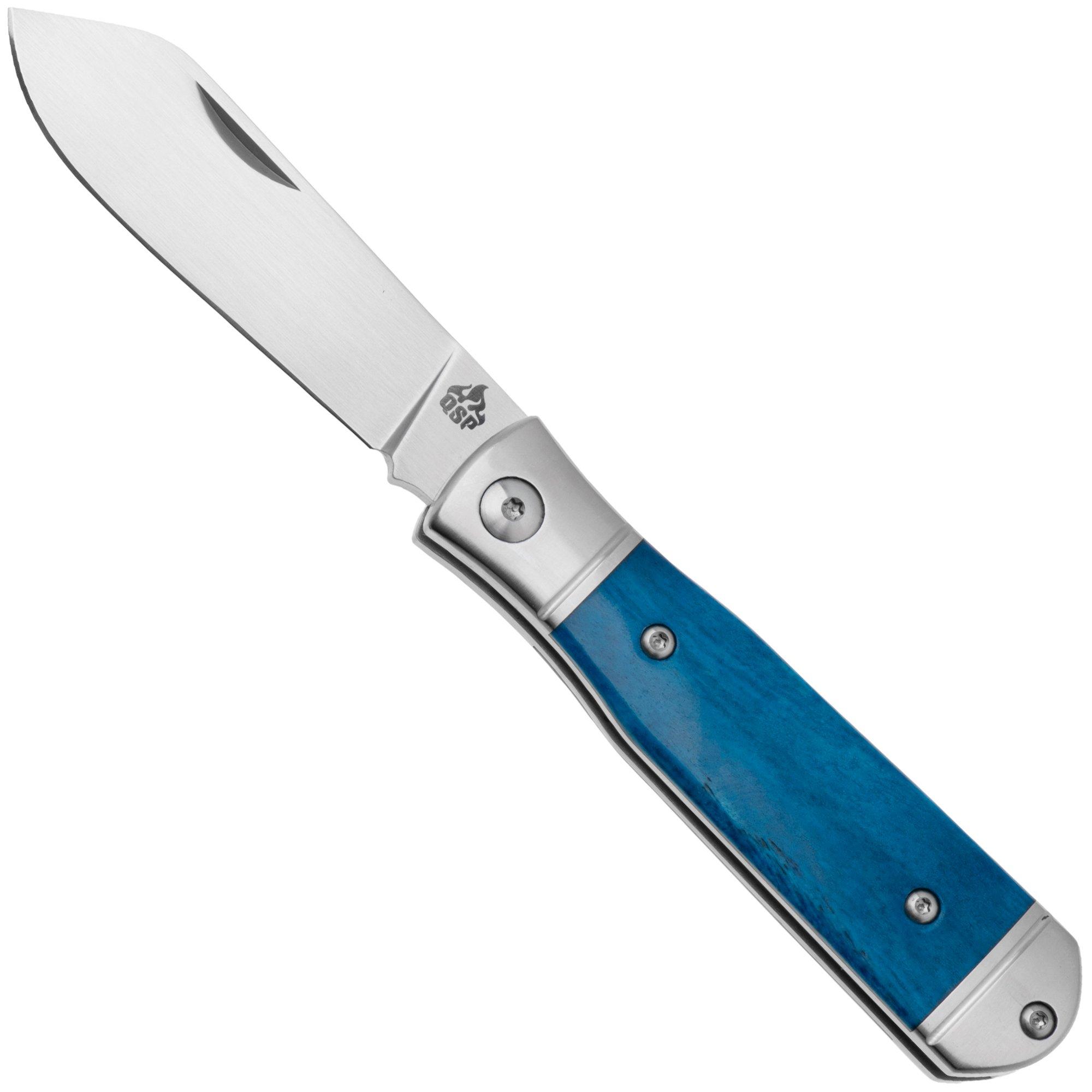 QSP Knife Jumping Jack QS167-B Satin 14C28N, Blue Bone, couteau de poche