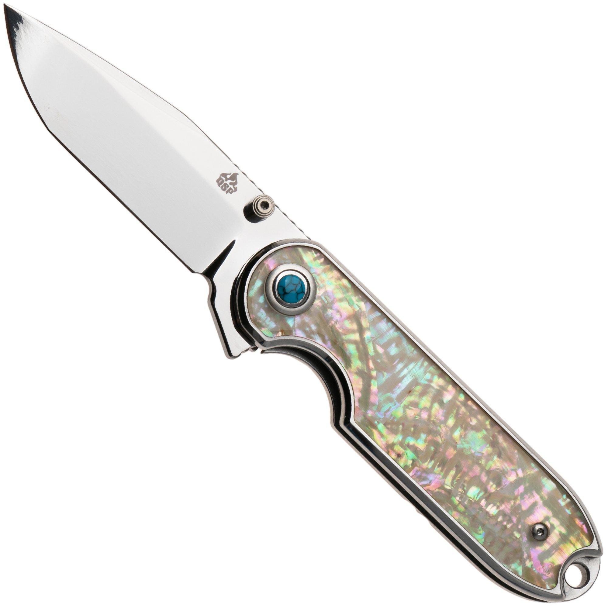 QSP Knife Nebula QS168-A Mirror Polish 14C28N Mother of Pearl, pocket knife