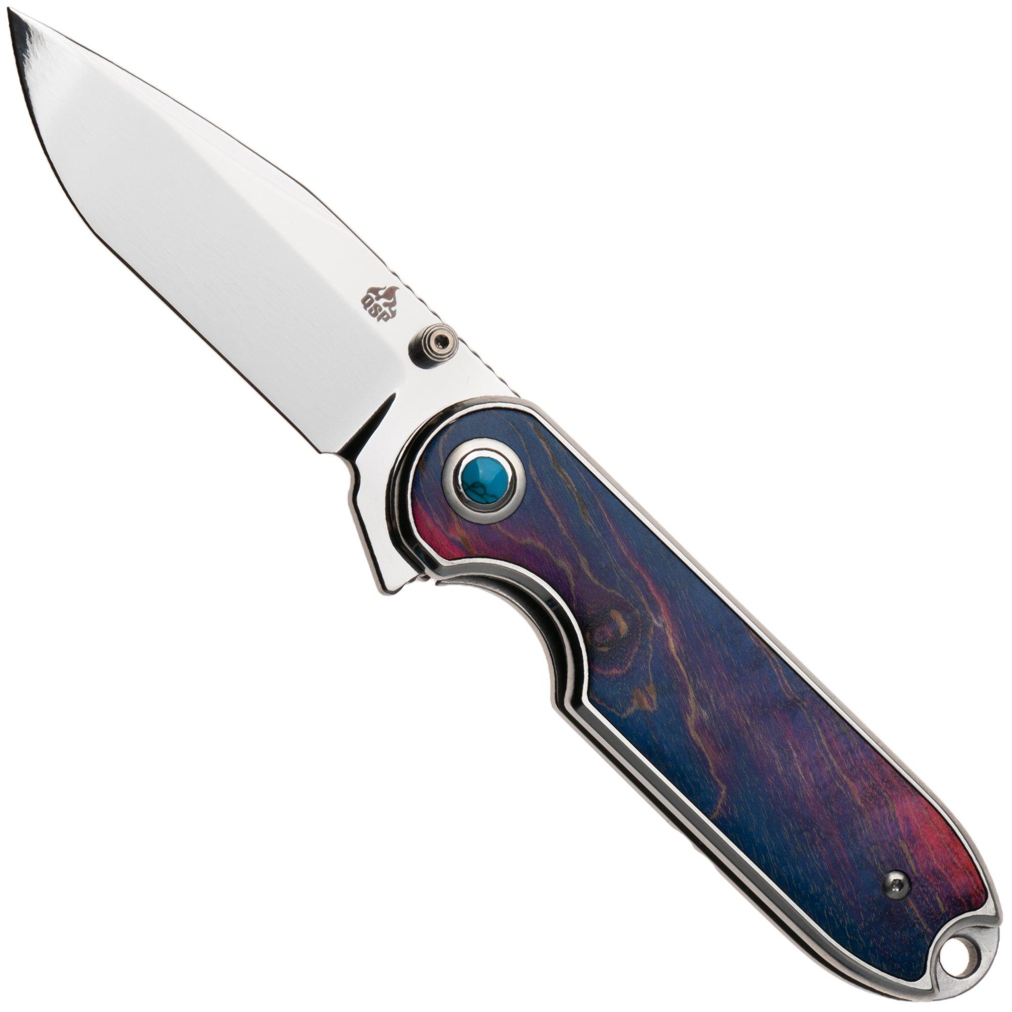 QSP Knife Nebula QS168-B Mirror Polish 14C28N Stabilized Wood, navaja