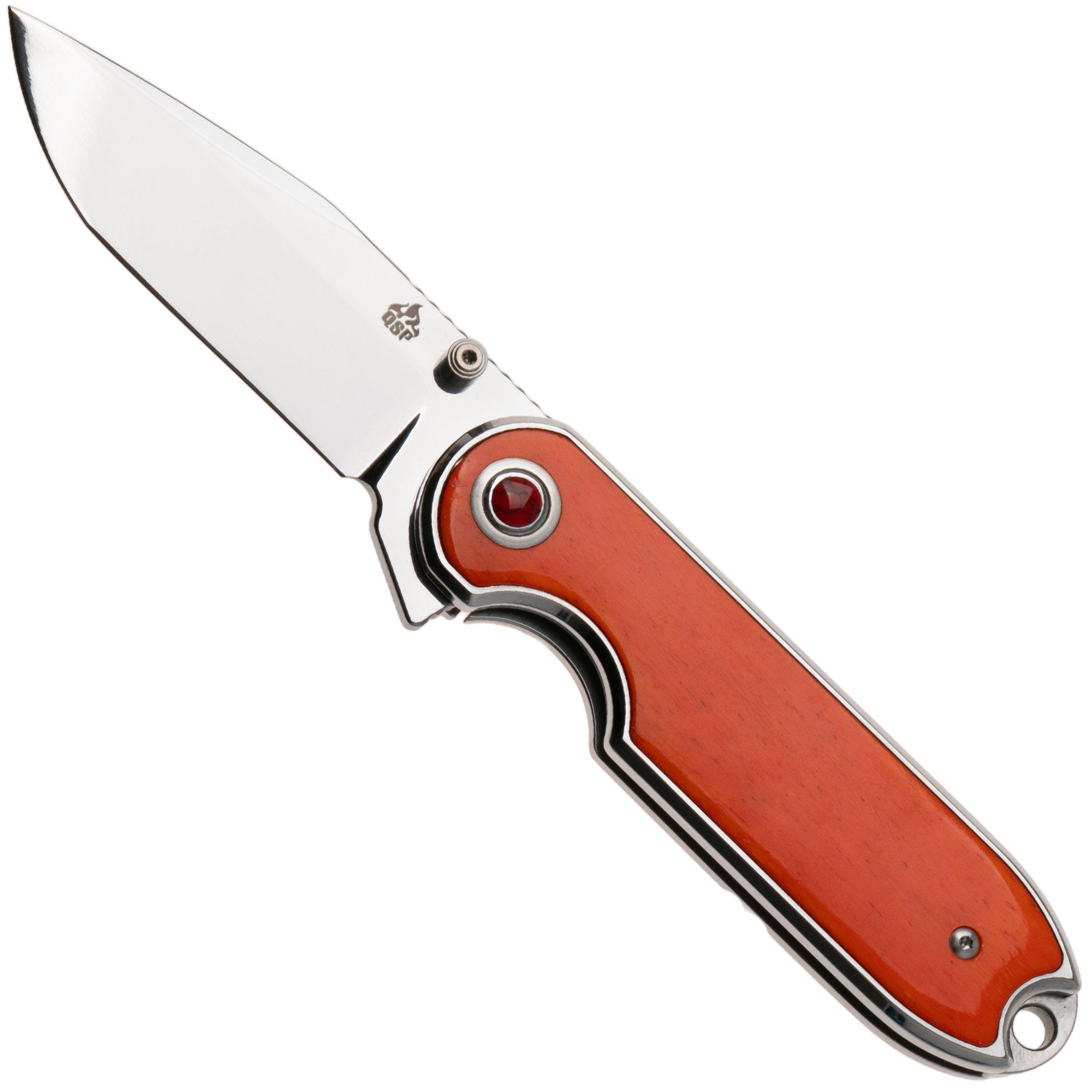QSP Knife Nebula QS168-D Mirror Polish 14C28N Orange Bone, pocket knife