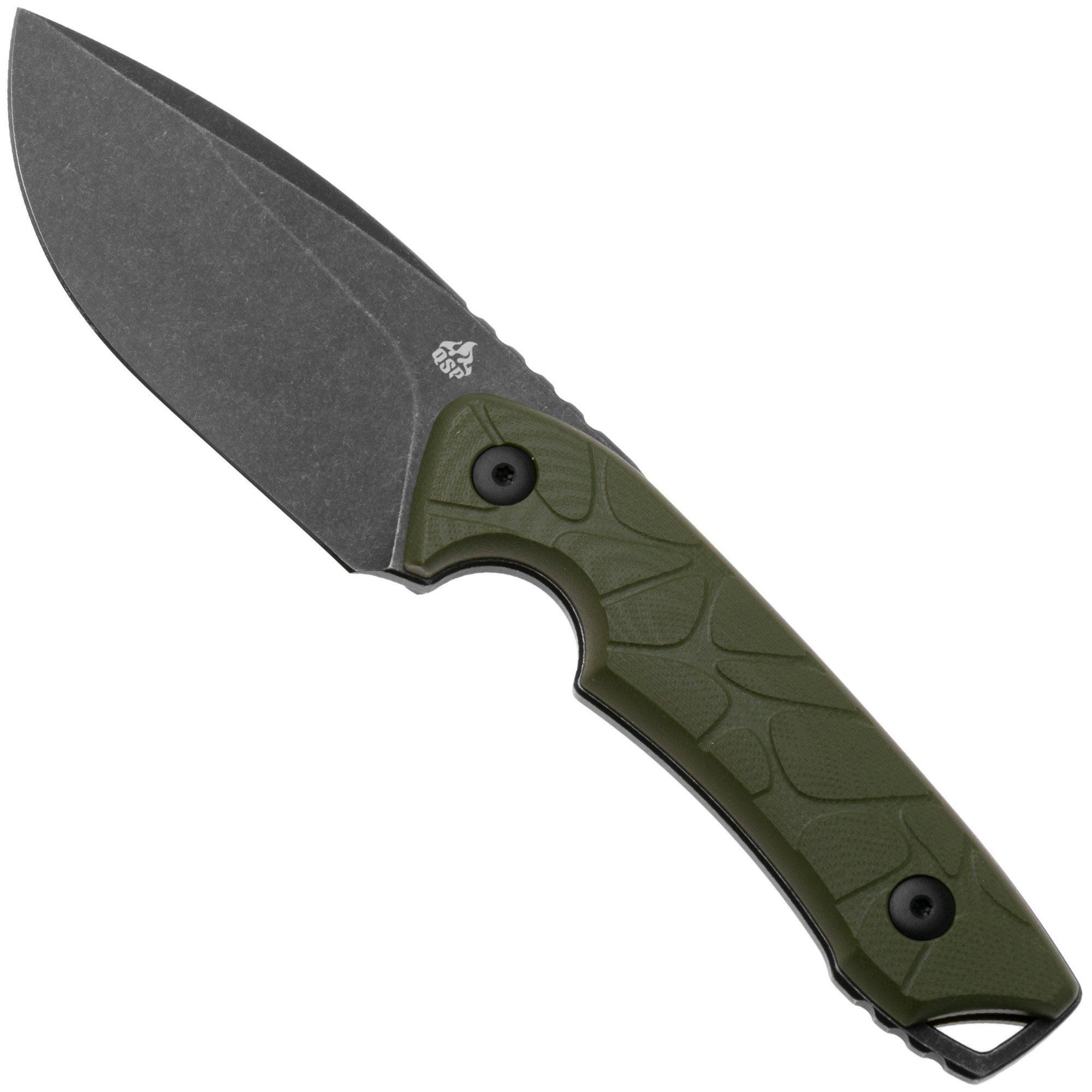 QSP Knife Tiny TOT QS169-B2 Blackwashed 10Cr15MoV OD Green G10, fixed knife
