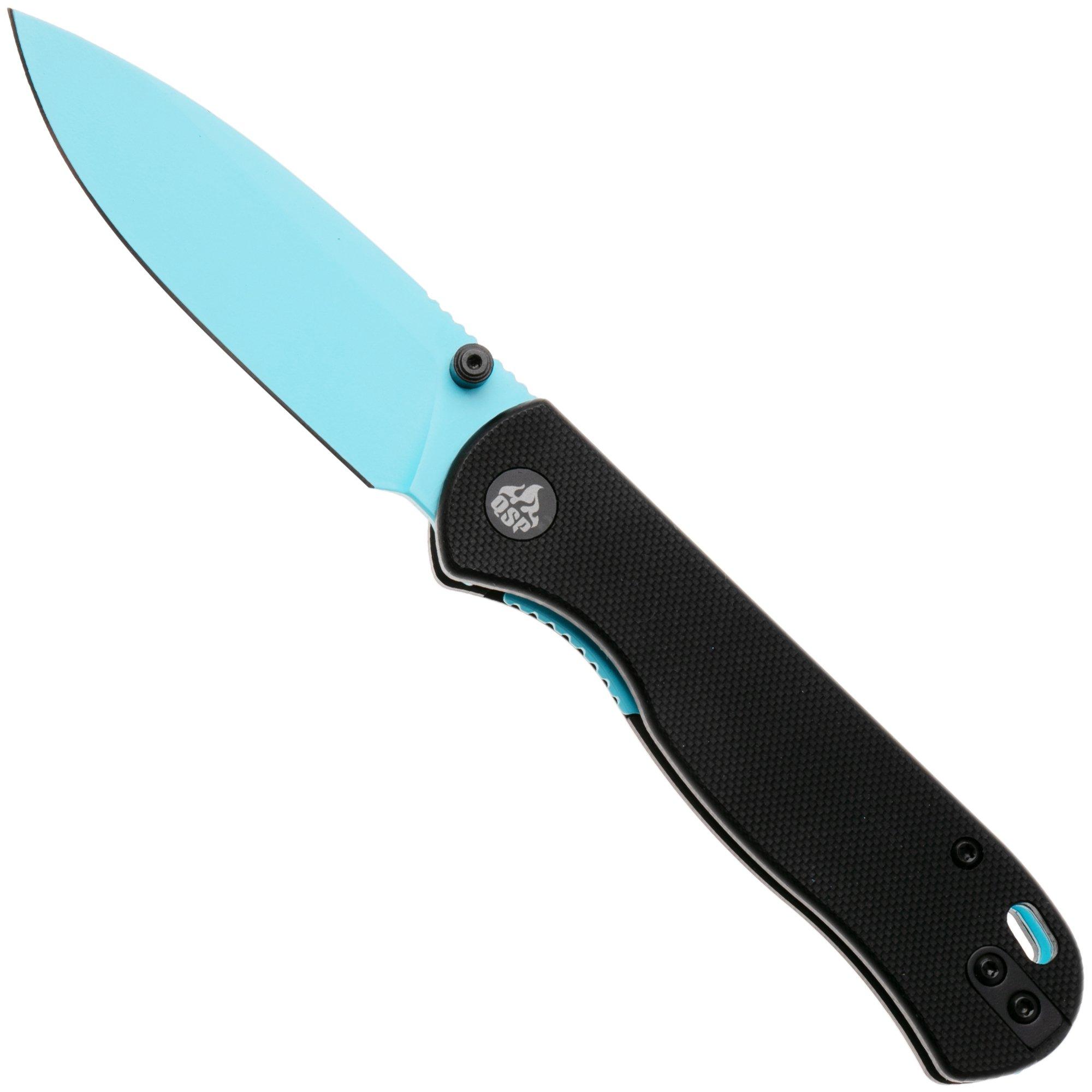 QSP Knife Ferret QS170-A4, Sky Blue Nitro-V, Black G10 zakmes