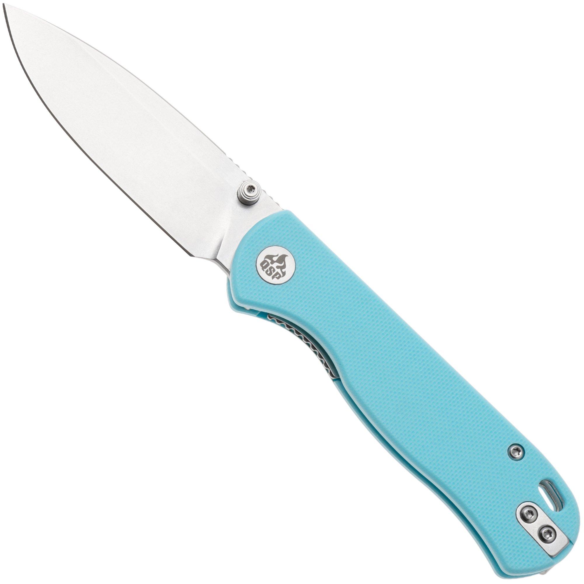 QSP Knife Ferret QS170-B1, Stonewashed Nitro-V, Sky Blue G10 zakmes