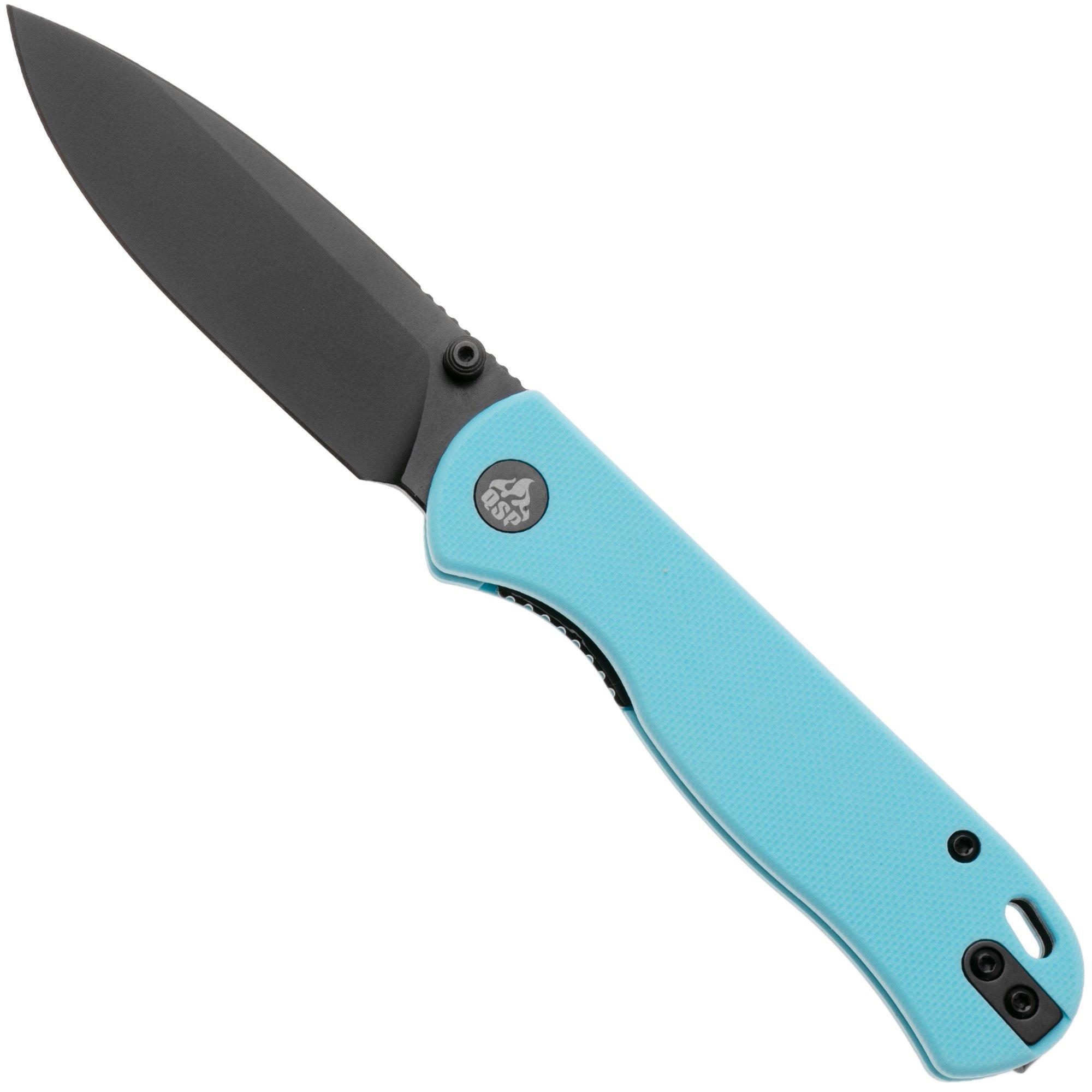 QSP Knife Ferret QS170-B2, Black Nitro-V, Sky Blue G10 zakmes
