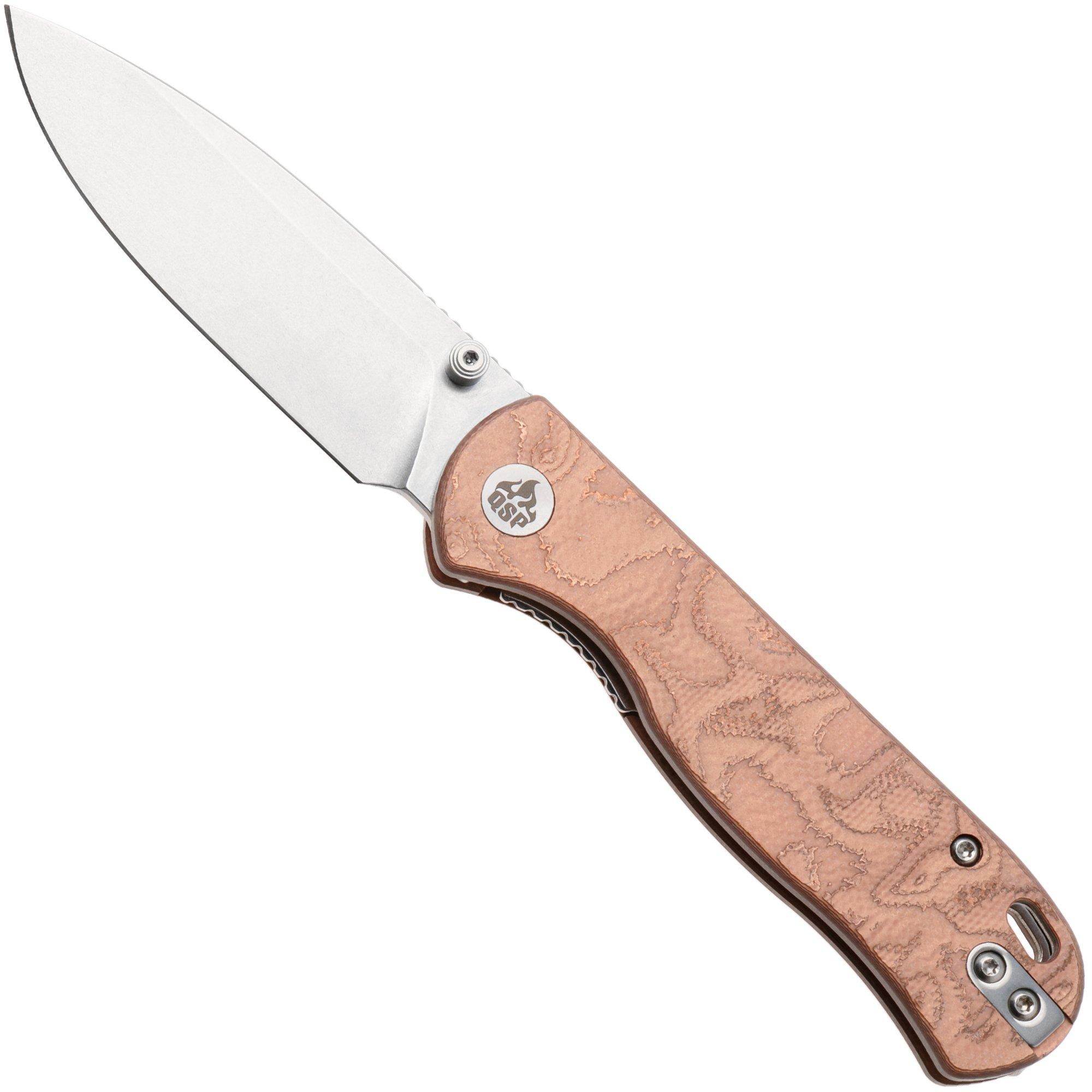 QSP Knife Ferret QS170-E1, Stonewashed Nitro-V, Copper Aluminum Foil G10 zakmes