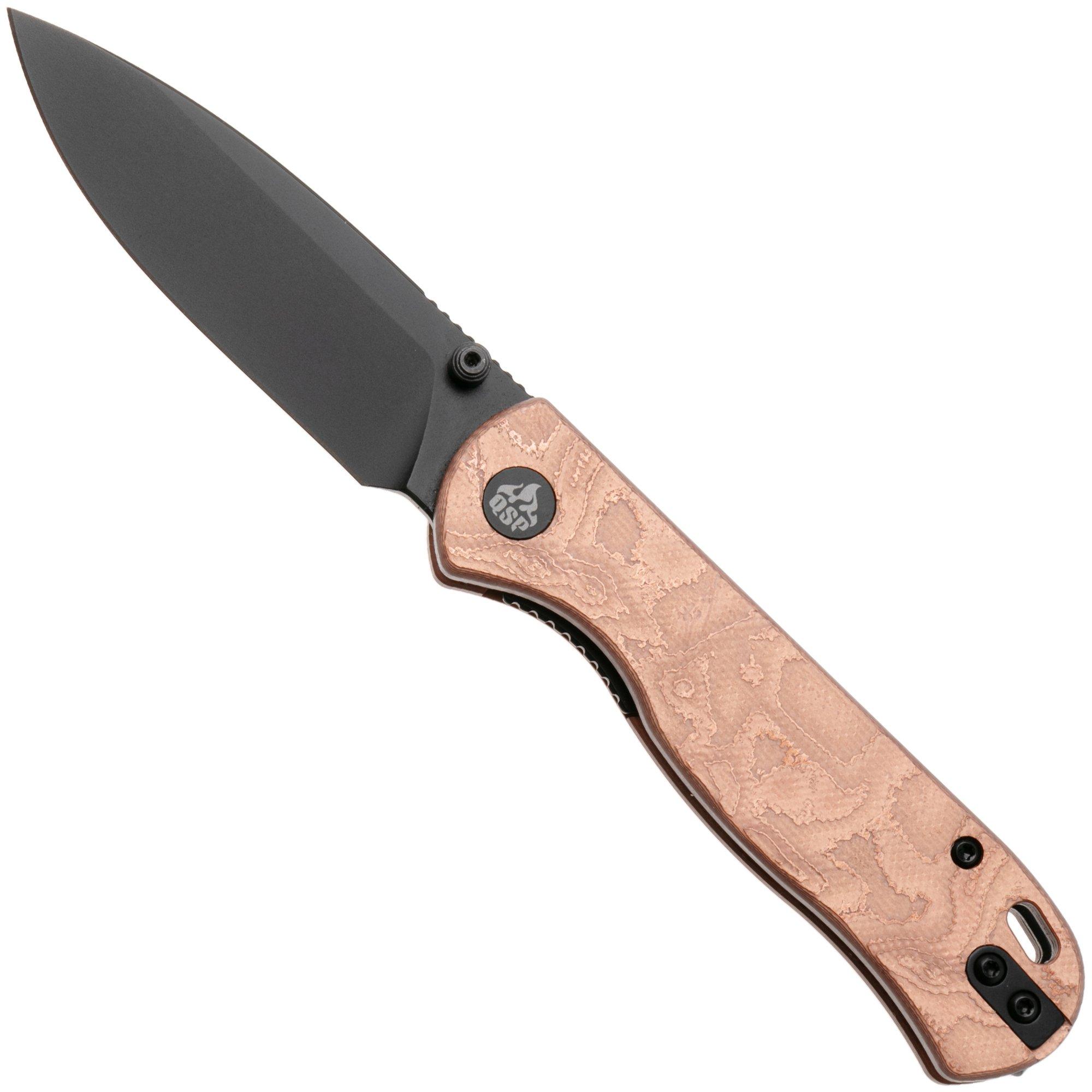 QSP Knife Ferret QS170-E2, Black Nitro-V, Copper Aluminum Foil G10 zakmes