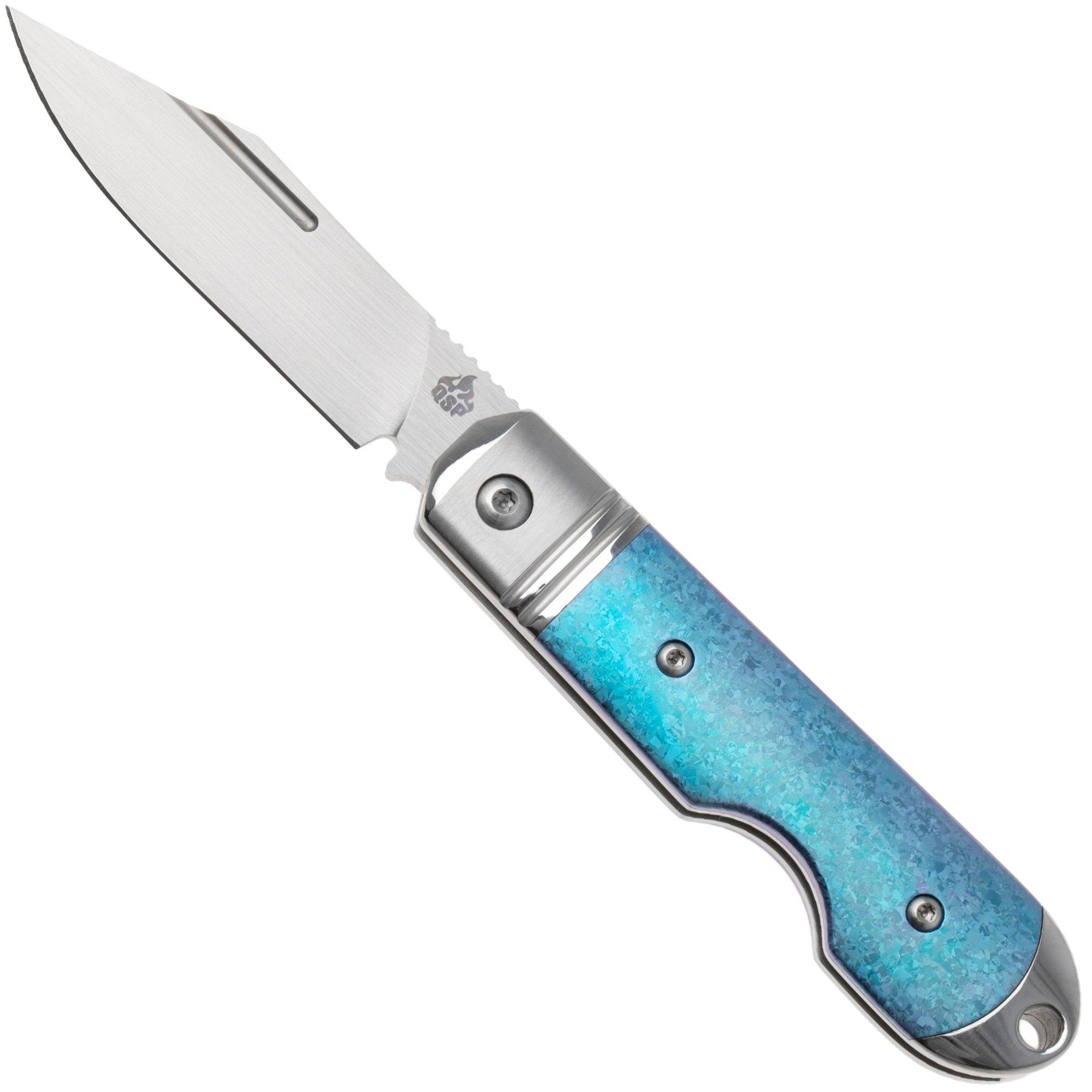 QSP Knife Moray QS171-A, Limited Edition, Satin Vanax, Blue Crystallized Titanium pocket knife