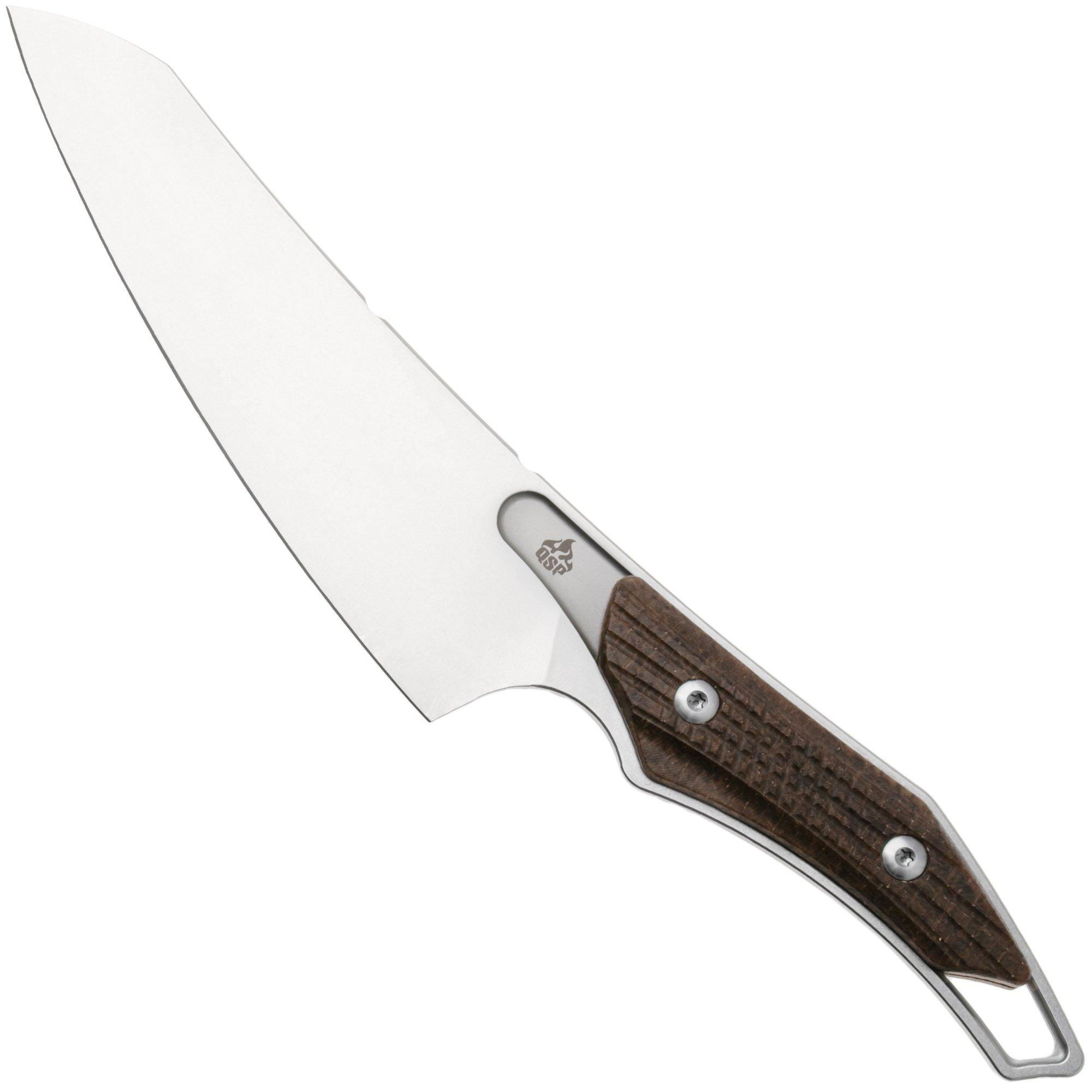 QSP Knife T-Cook QS172-C1, Stonewashed Nitro-V, Glow In The Dark Brown Burlap Micarta Fahrtenmesser