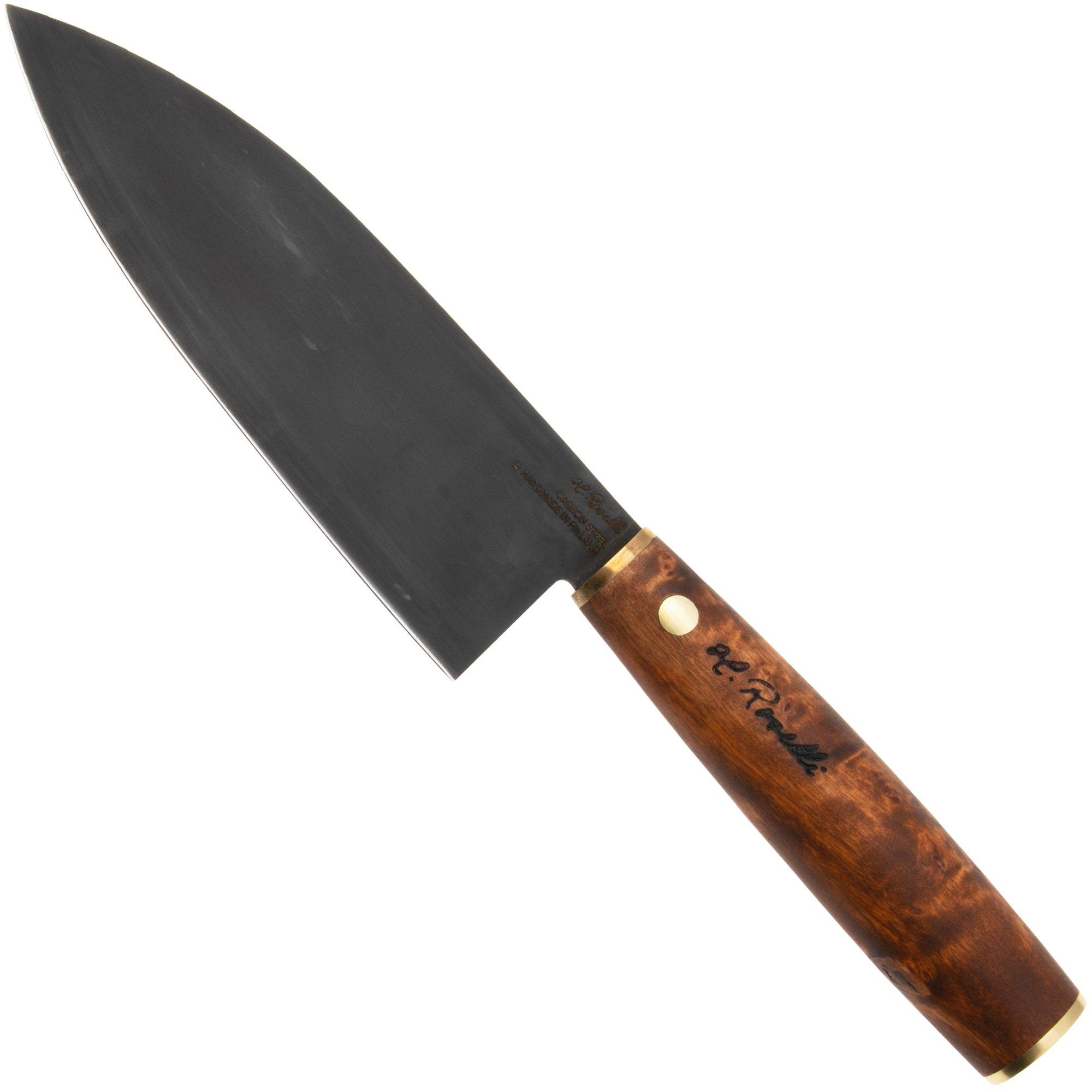 Roselli Santoku Knife R760D Carbon Steel, Stained Curly Birch, santoku, 16 cm