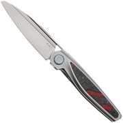 Rike Knife Baidi 13205-3 Bead Blasted Bohler M390, Titanium, Red Carbon Fiber Inlay, navalha