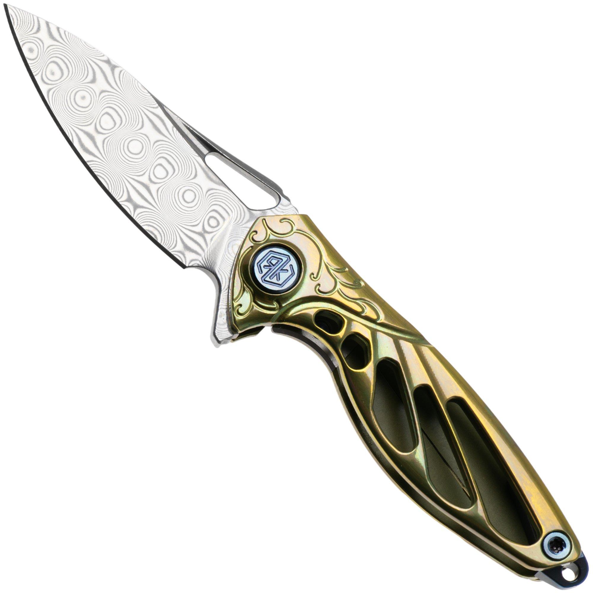 Rike Mini Hummingbird zakmes damascus, goud