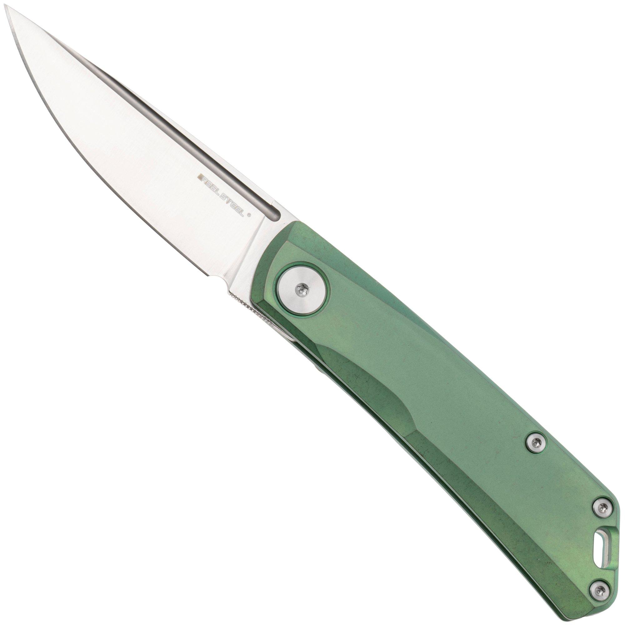 Real Steel Luna TS 7001TS04 Satin N690, Spring Green Monochrome Titanium, pocket knife, Jakub Wieczorkiewicz design