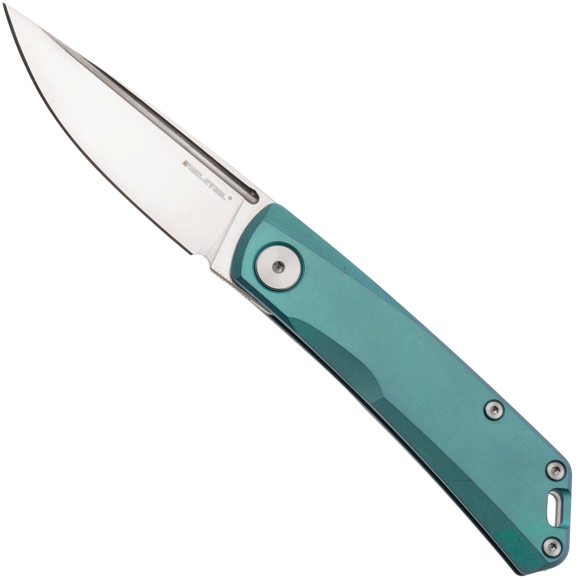 Real Steel Luna TS 7001TS06 Satin N690, Cyan Monochrome Titanium, couteau de poche, Jakub Wieczorkiewicz design