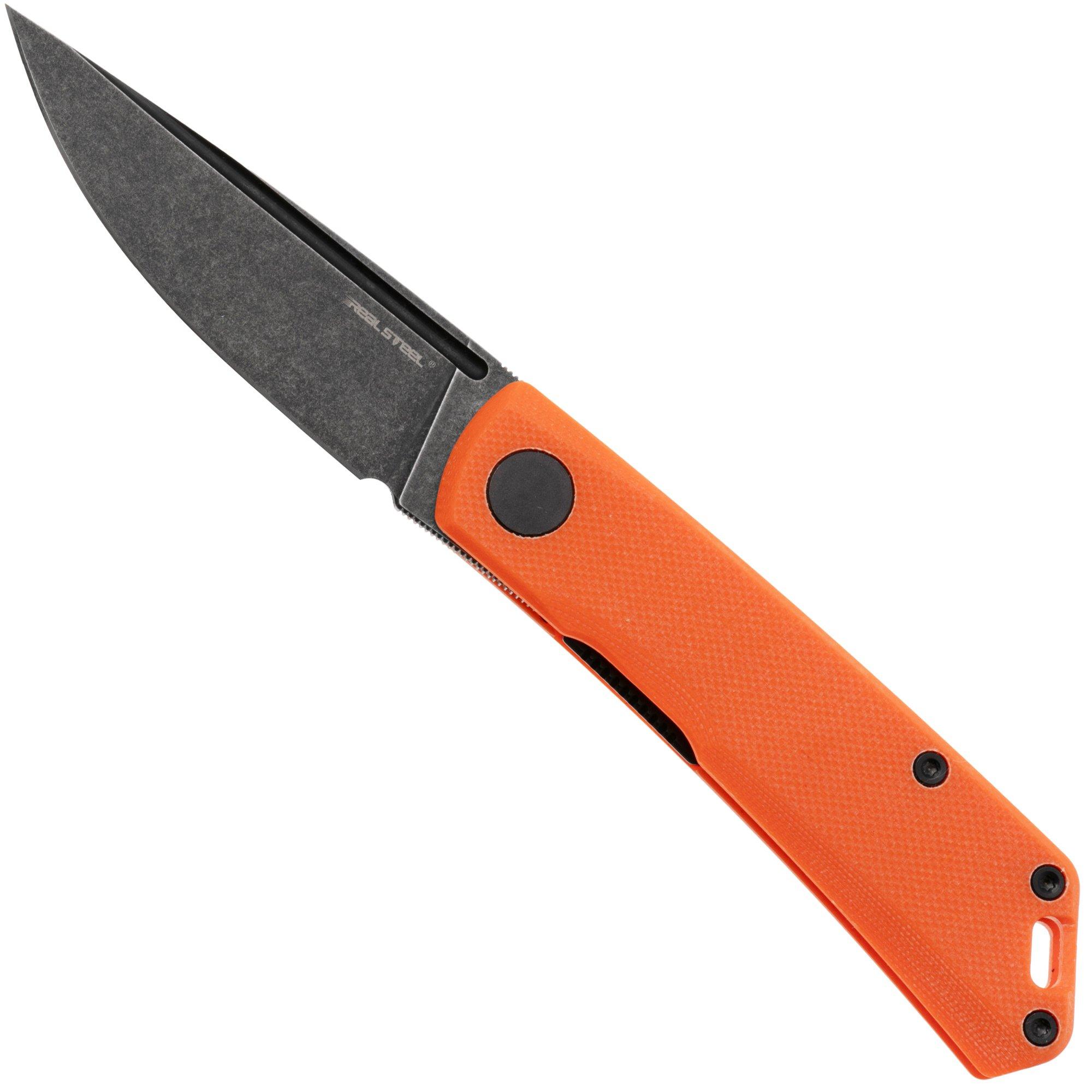 Real Steel Luna Phantom Flipper 7007OB Blackwashed D2, Orange G10, coltello da tasca, Jakub Wieczorkiewicz design