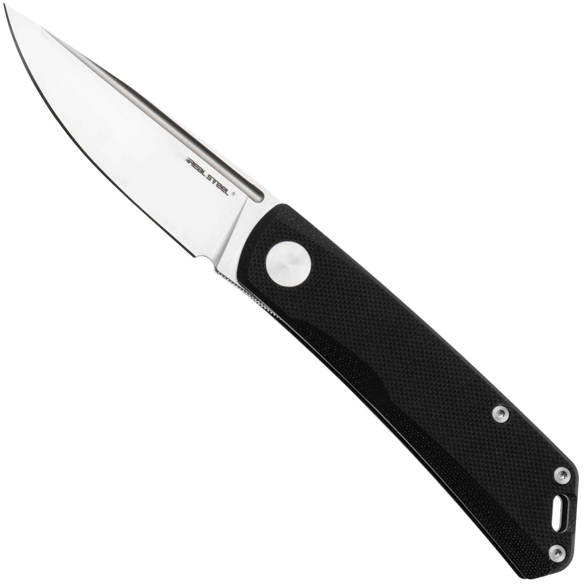 Real Steel Phantom Flipper Double Detent 7008BS Satin D2, Black G10, coltello da tasca