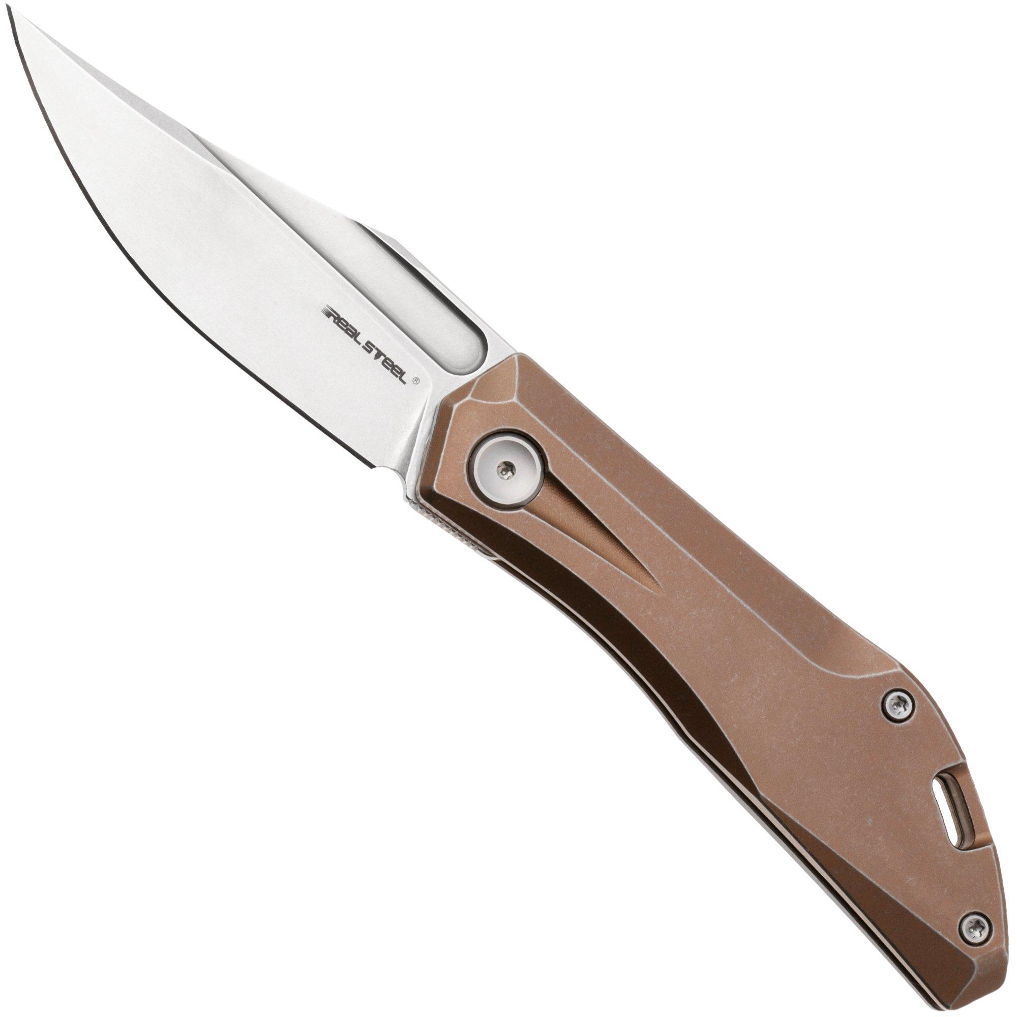 Real Steel Ventus ATS 7042 Stonewashed N690, Bronze Titanium, Taschenmesser