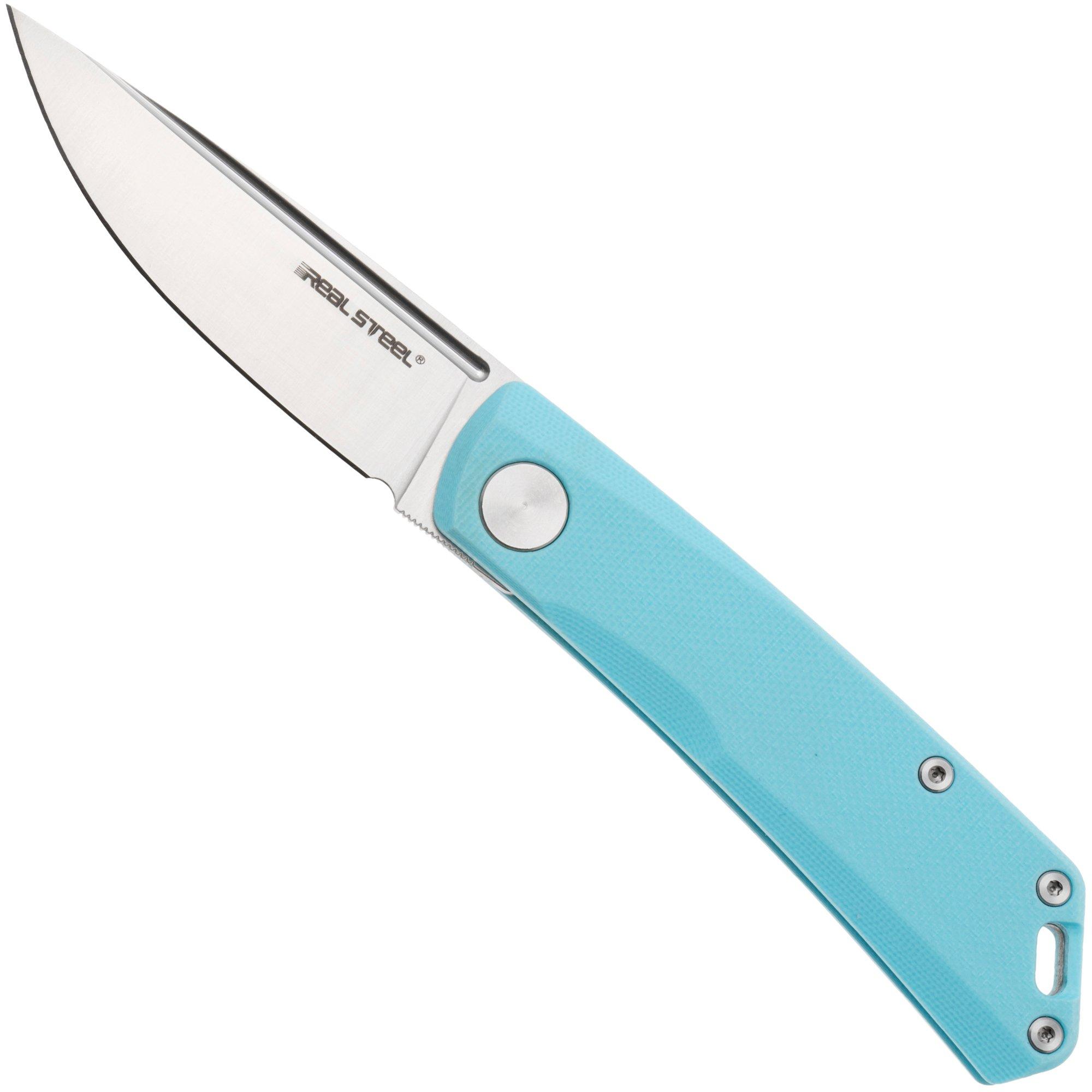 Real Steel Luna Lite 7043 Satin D2, Blue G10, pocket knife