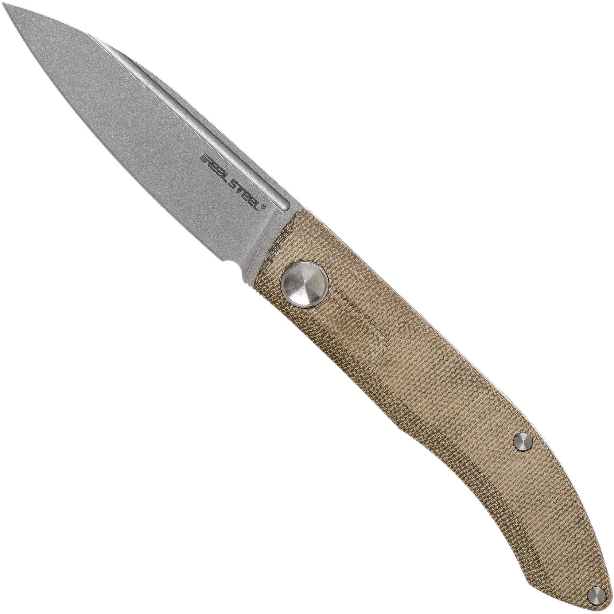 Real Steel Stella Green Canvas Micarta 7057 Knivesandtools Exclusive pocket knife, Poltergeist design