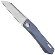 Real Steel Solis 7066SB Stonewashed N690 Sheepfoot, Slate Blue Titanium, slipjoint zakmes, Poltergeist design