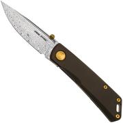 Real Steel Luna Boost Premium 7077 Damascus, Dark Brown Micarta, Knivesandtools Exclusive, coltello da tasca