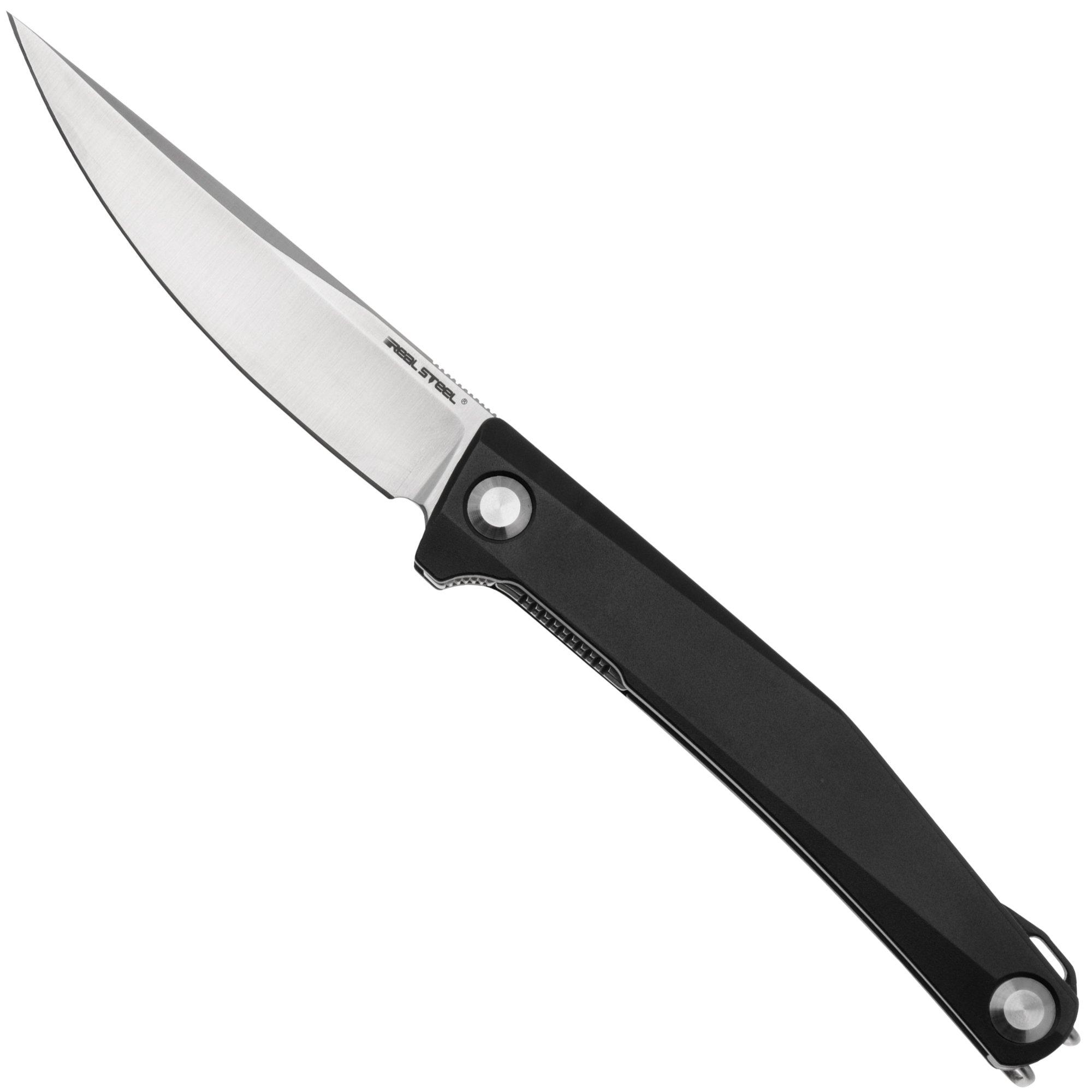 Nóż składany Real Steel Teres Flipper 7111BS Nitro-V Satin, Black Aluminium, projekt Poltergeist