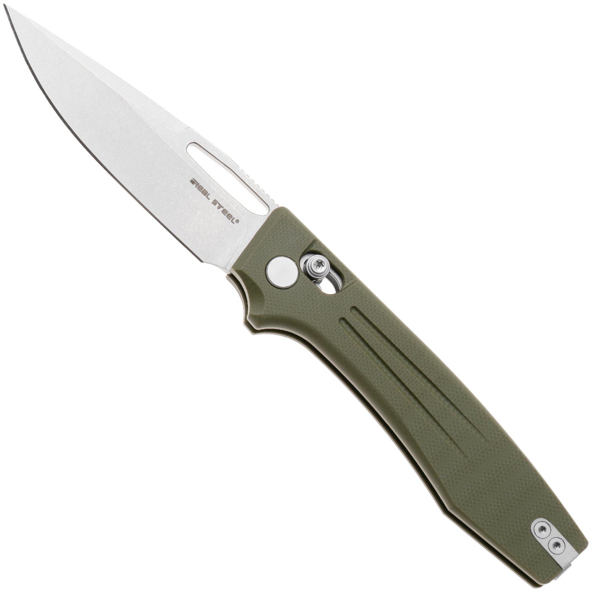 Real Steel VENA 7191SG, Stonewashed Nitro-V, Green G10 zakmes, Poltergeist Design