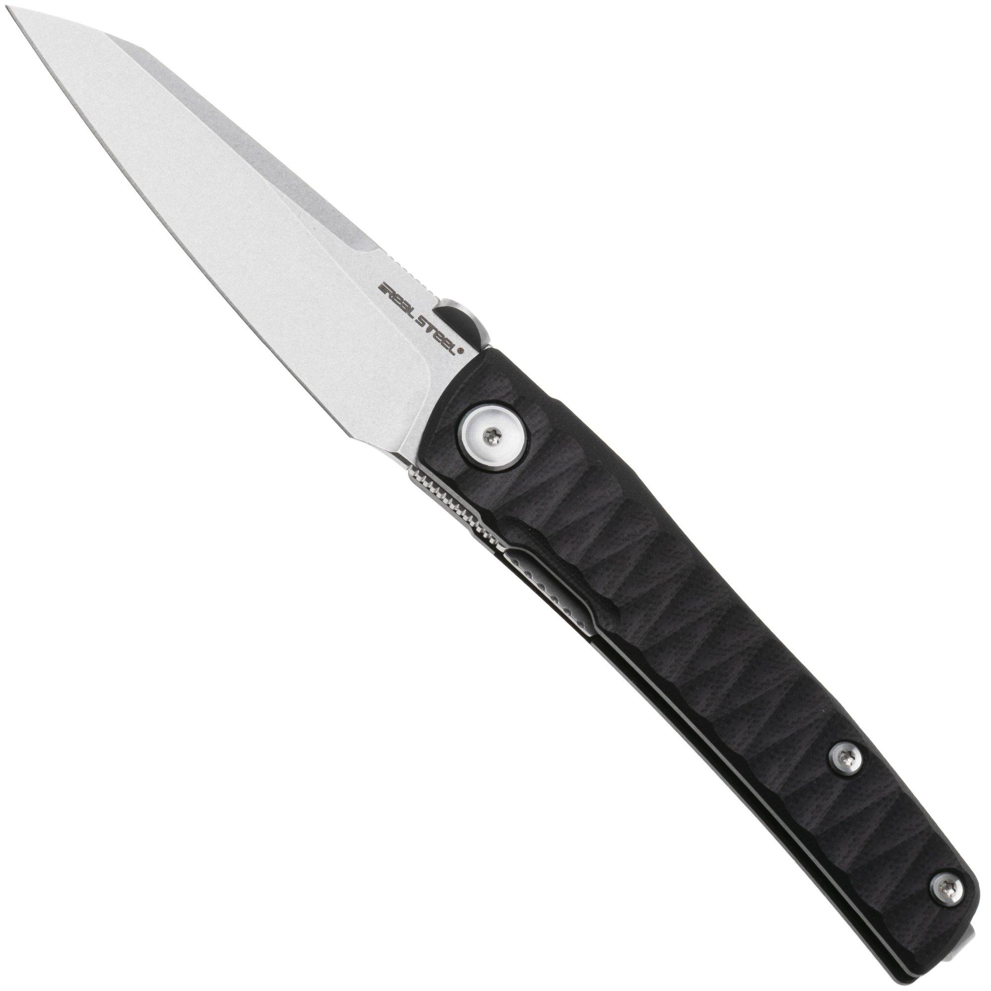 Real Steel Destra 7222B, Stonewashed Nitro-V, Grooved Black G10 zakmes, Poltergeist design