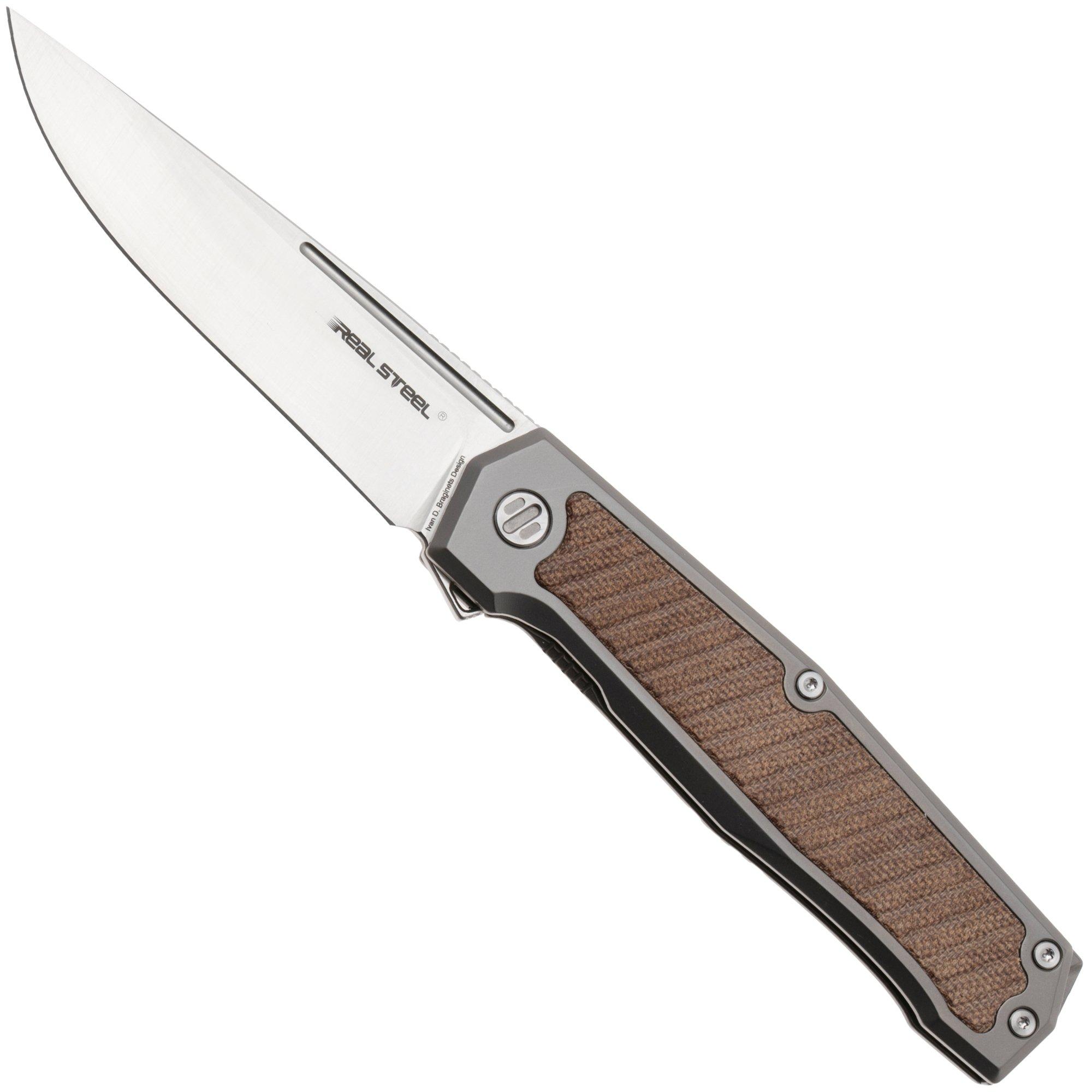 Real Steel Rokot Premium 7645N Satin S35VN, Titanium Natural Micarta Inlay, zakmes