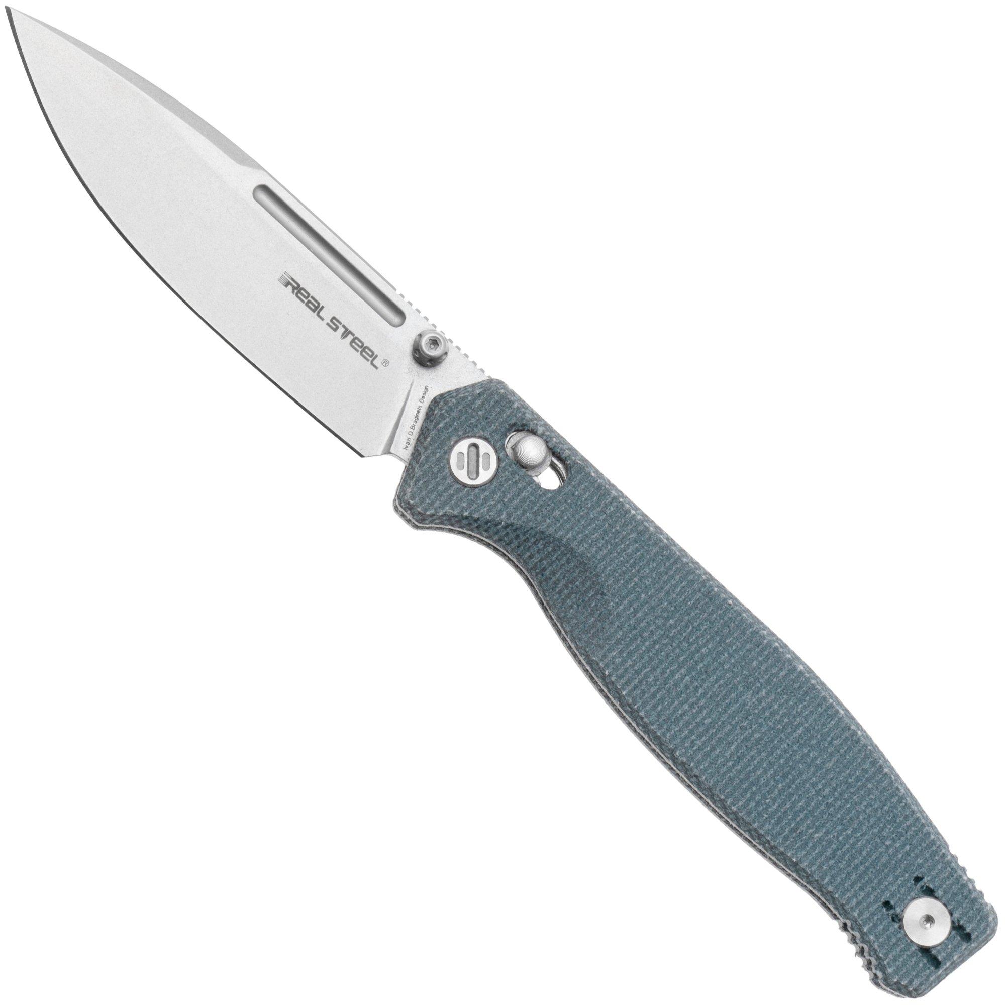 Real Steel Huginn Compact 7653DS, Stonewashed VG-10, Denim Micarta couteau de poche, Ivan Braginets design