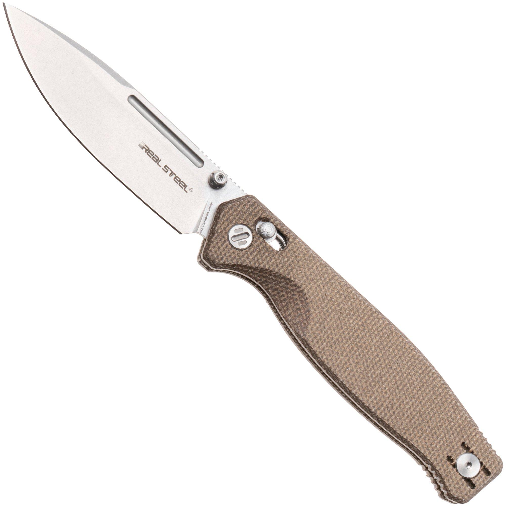 Real Steel Huginn Compact 7653NS, Stonewashed VG-10, Natural Micarta couteau de poche, Ivan Braginets design