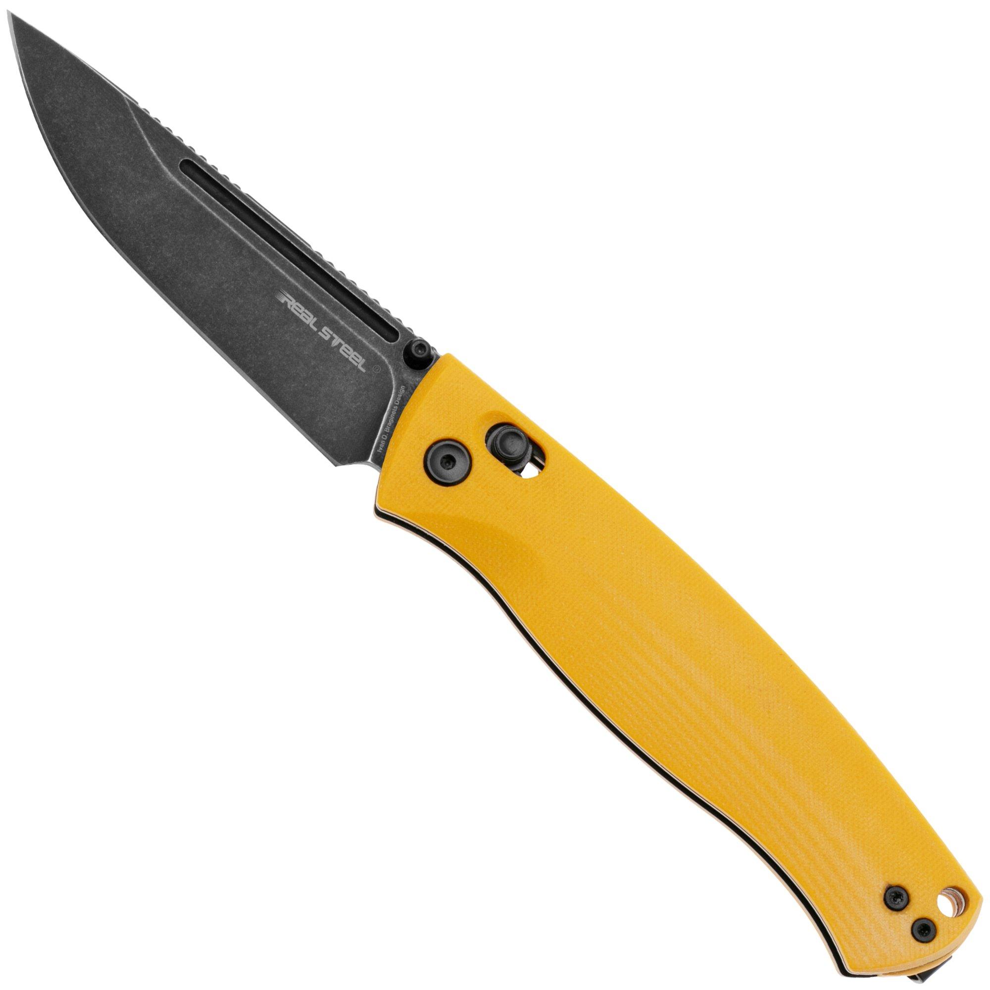 Real Steel Pathfinder FFG 7851YB Blackwashed 14C28N, Yellow G10, Taschenmesser, Ivan D. Braginets design