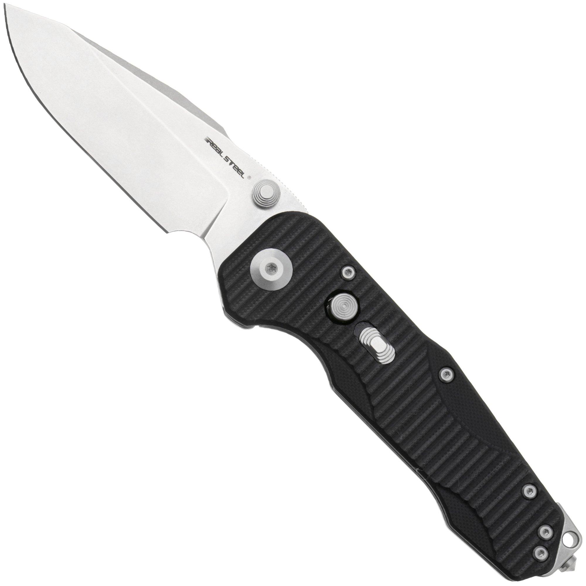 Real Steel Evolution Ironclad 7911SB, Stonewashed D2 Droppoint, Black G10, pocket knife, Carson Huang design