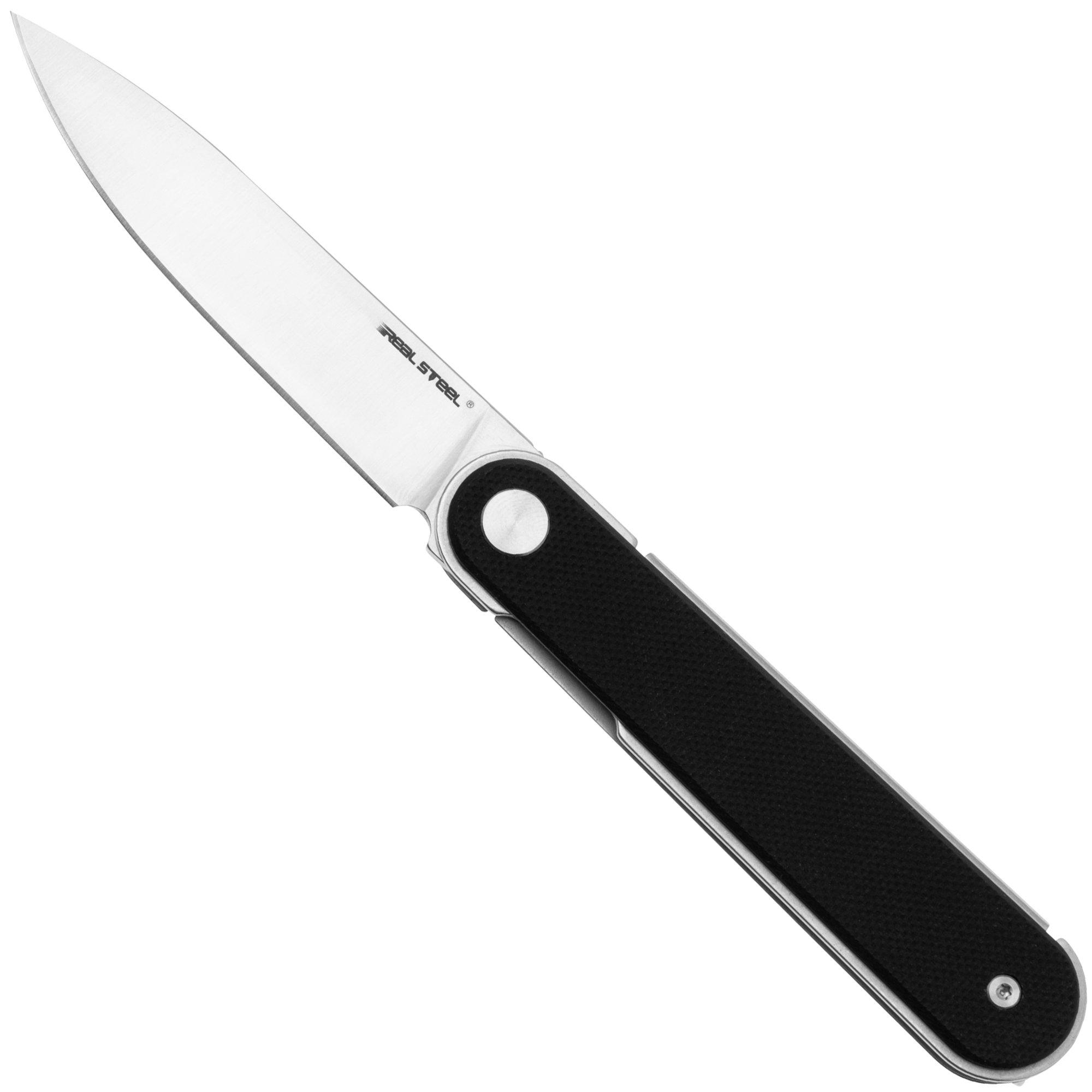 Nóż składany Real Steel Iris Front Flipper 8061BB Satin 12C27, Black G10