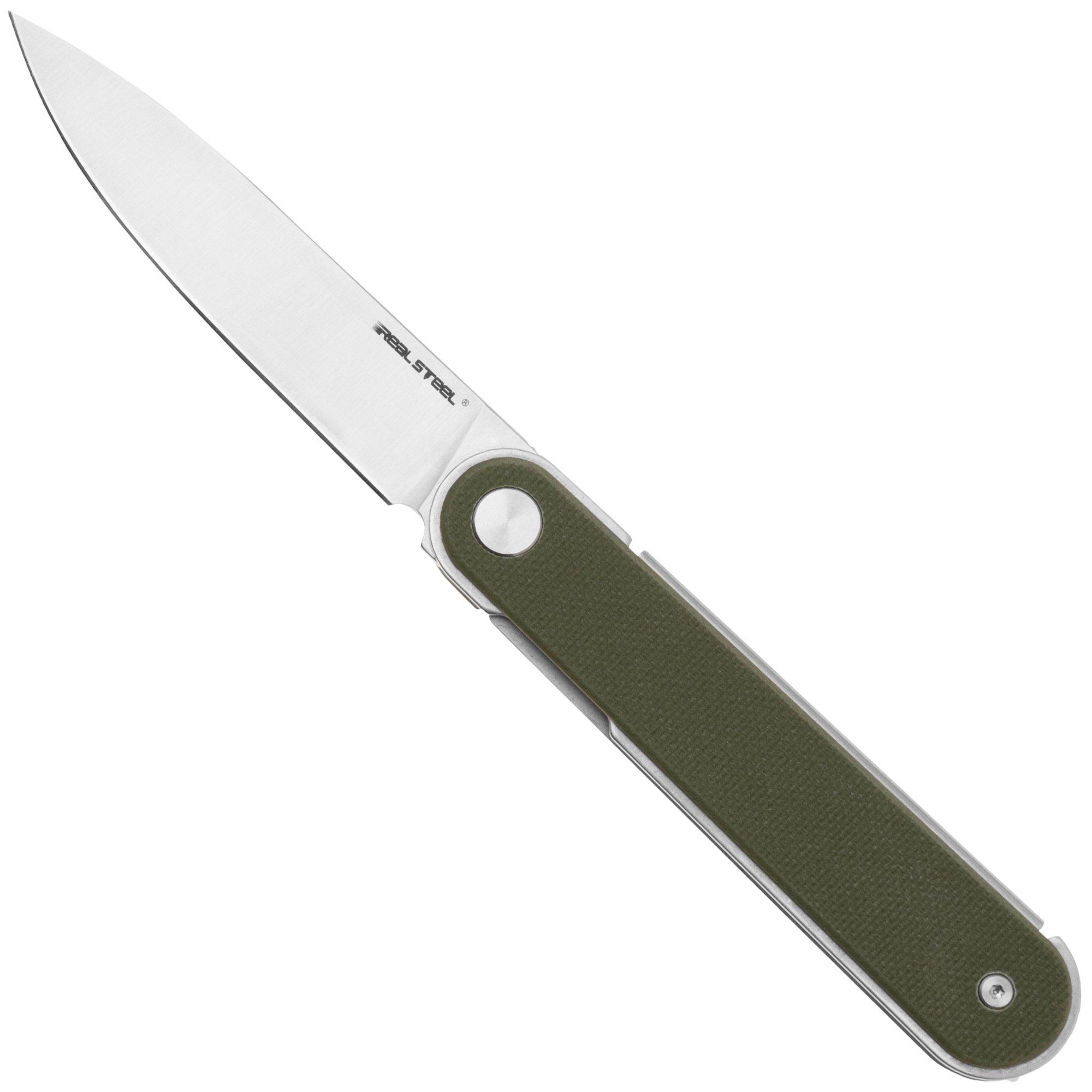 Nóż składany Real Steel Iris Front Flipper 8061BG Satin 12C27, OD Green G10