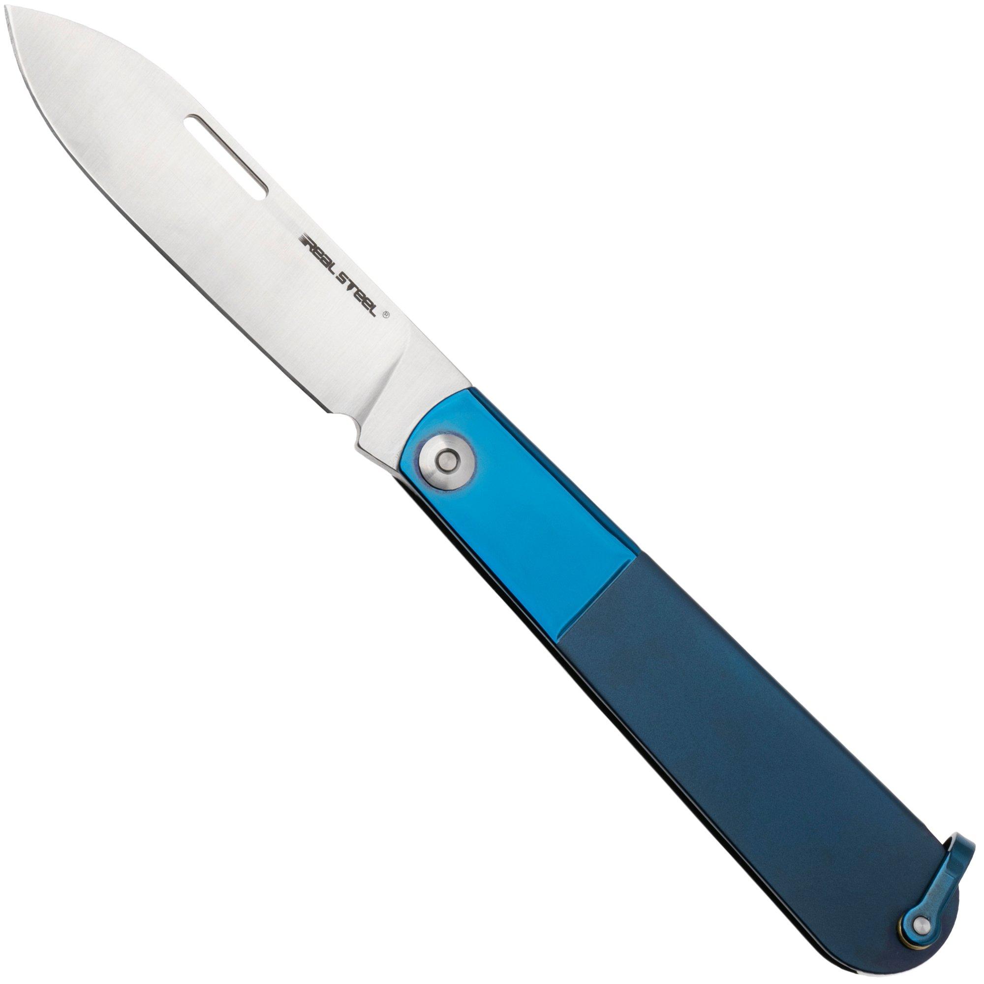 Real Steel Barlow RB-3 8341D, Satin 12C27, Blue Stainless Steel pocket knife