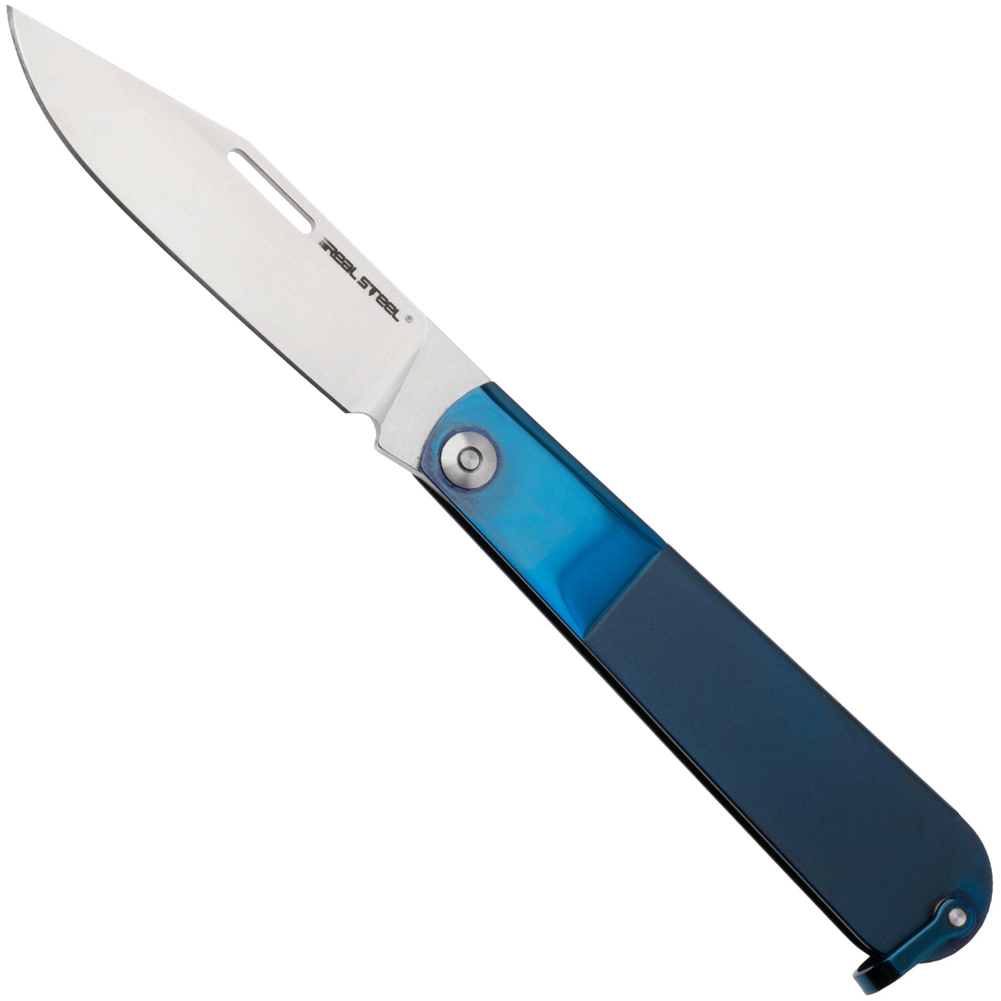 Real Steel Barlow RB-3 8342D, Satin 12C27, Blue Stainless Steel pocket knife