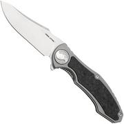 Real Steel Exorcist 9412CF, Stonewashed CPM S35VN, Sandblasted Titanium, Shred Carbon Fiber Inlay zakmes, Carson Huang design