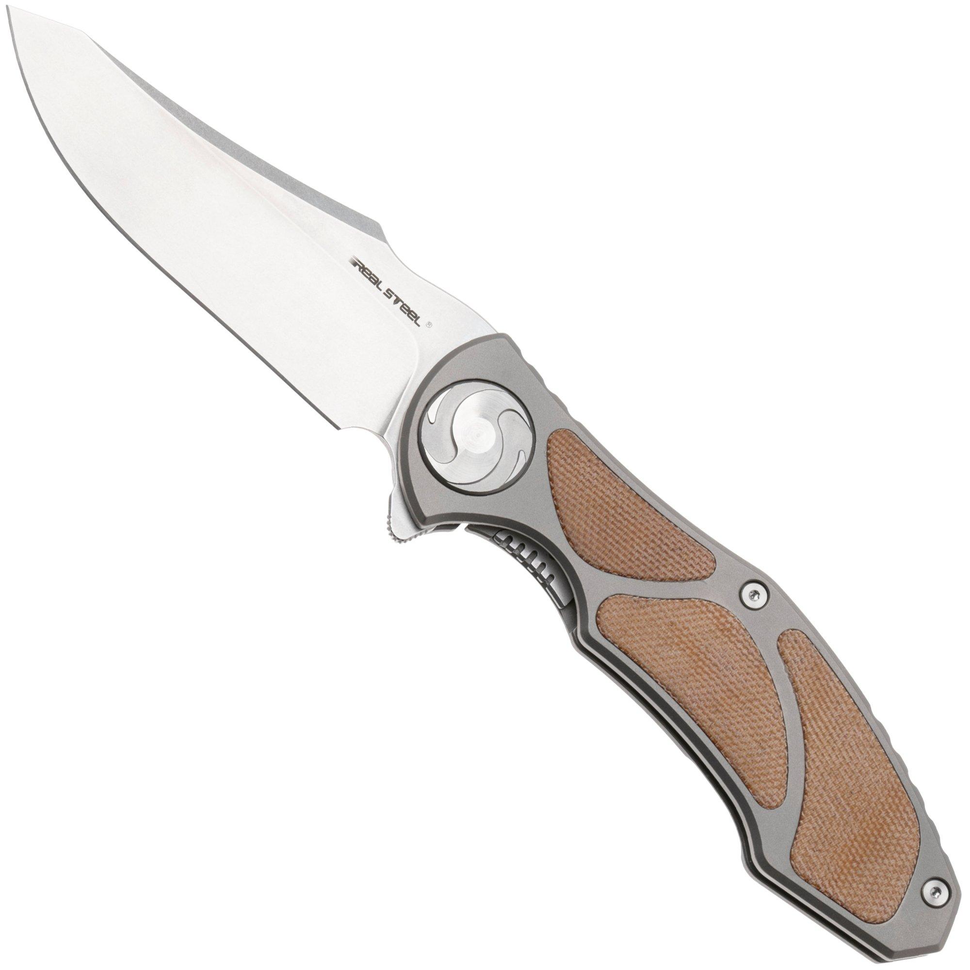 Real Steel Exorcist 9421, Stonewashed CPM S35VN, Sandblasted Titanium, Natural Micarta Inlays pocket knife, Carson Huang design