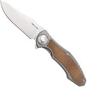 Real Steel Exorcist 9412NM, Stonewashed CPM S35VN, Sandblasted Titanium, Natural Micarta Inlay zakmes, Carson Huang design
