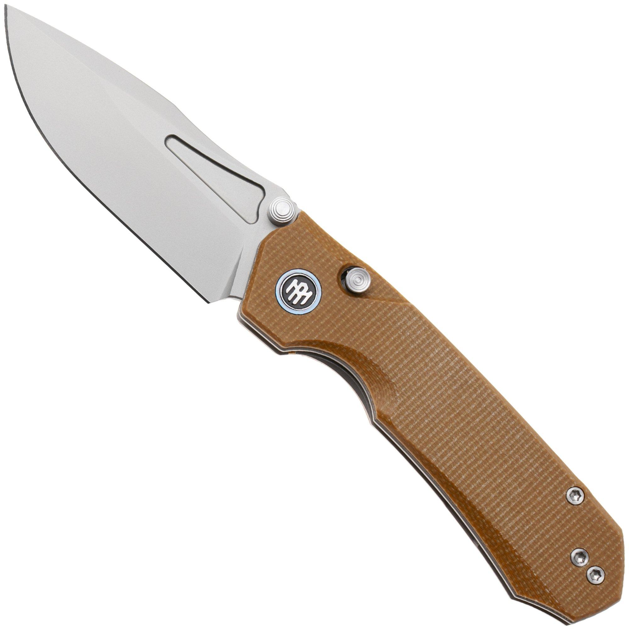 Remette RT-Rhino Button Liner Lock MC26A Beadblasted D2, Coyote Micarta, navaja
