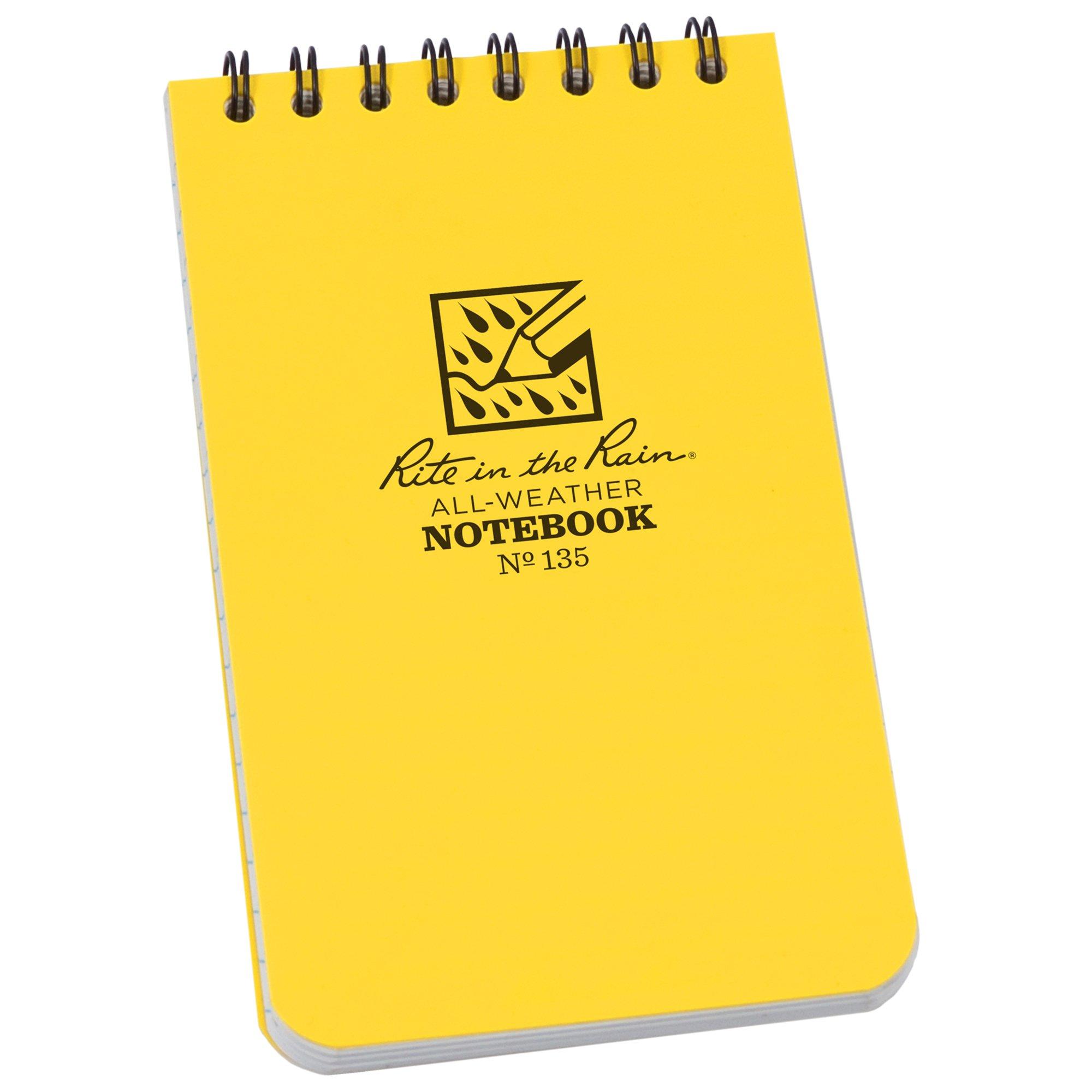 Rite in the Rain Top Spiral Notebook 135, 3" x 5", Yellow, cuaderno