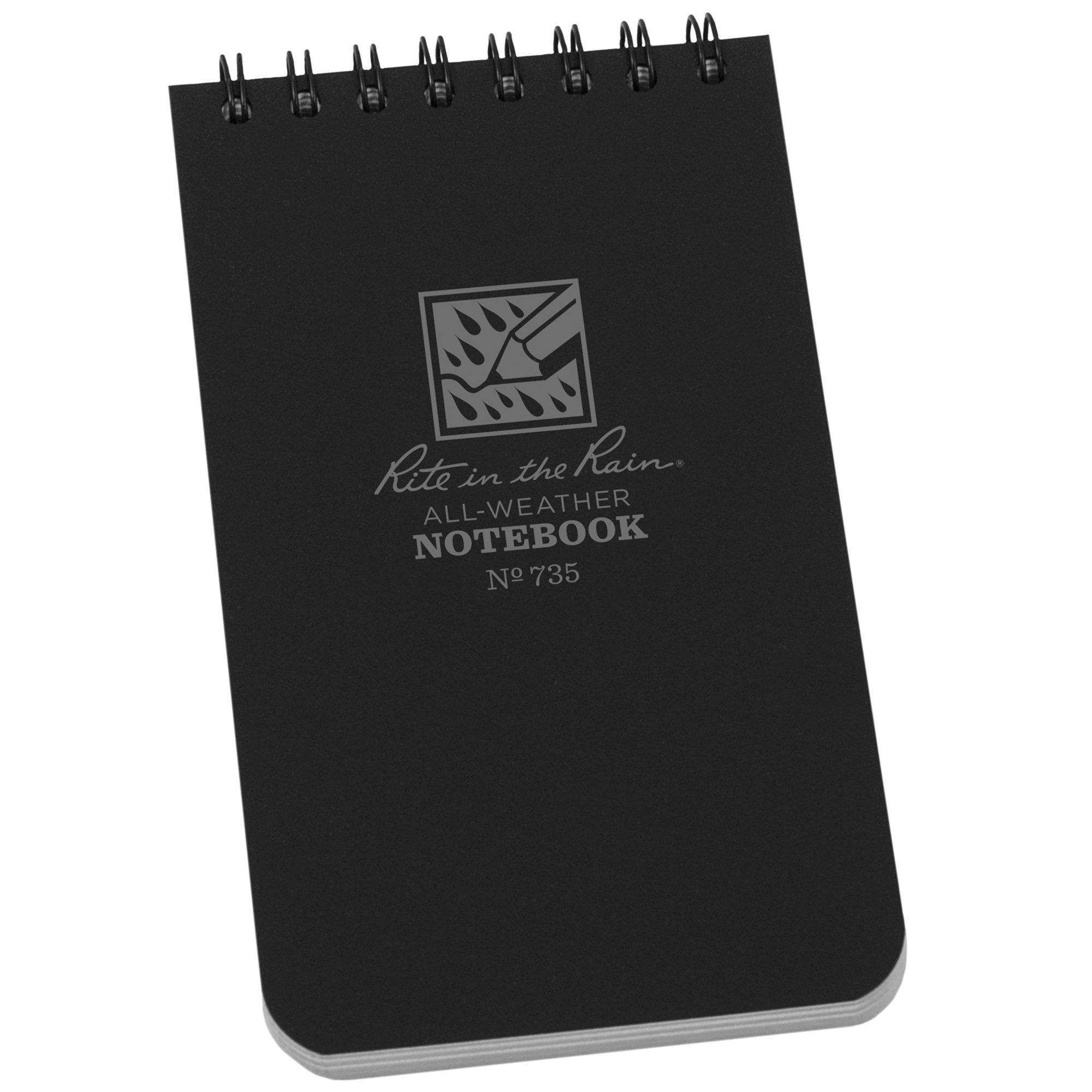Rite in the Rain Top Spiral Notebook 735, 3" x 5", Black, Notizblock