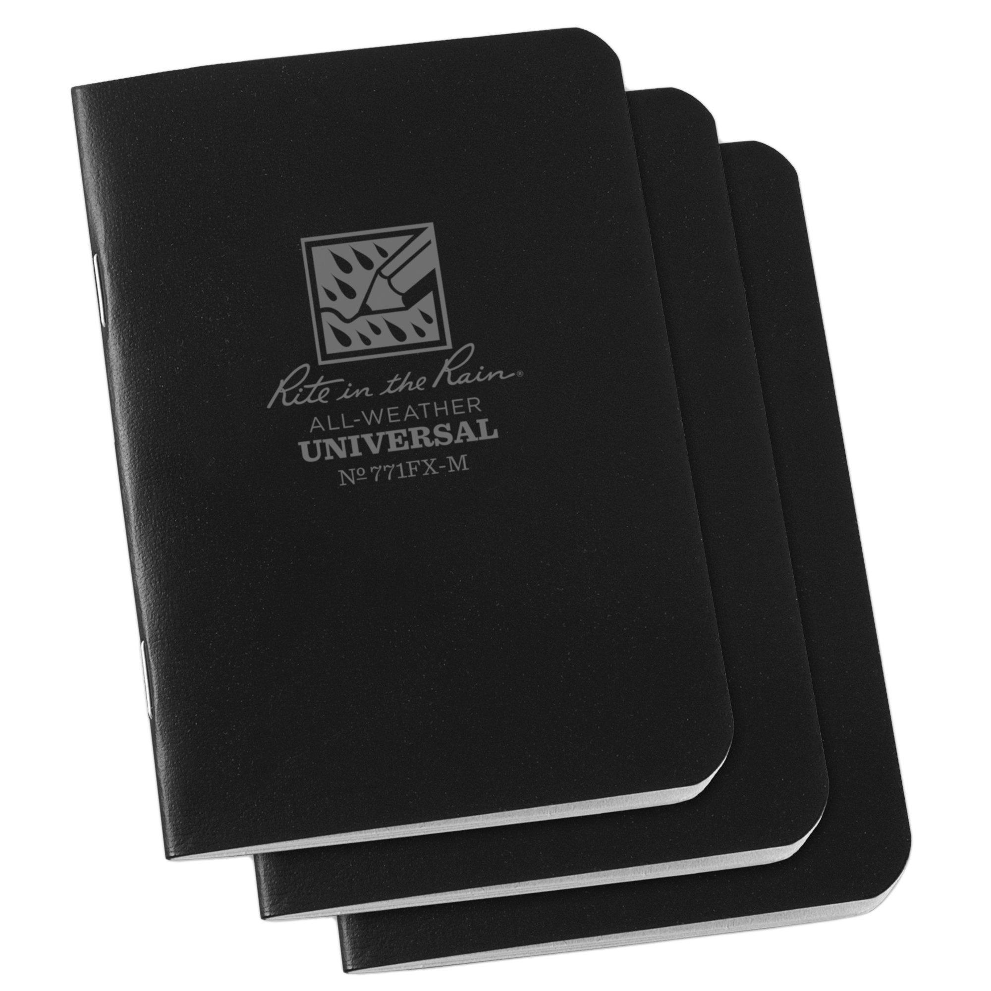 Rite in the Rain Stapled Notebooks 771FX-M, 3 1/4" x 4 5/8", Black, Notizbuch, 3 Stück