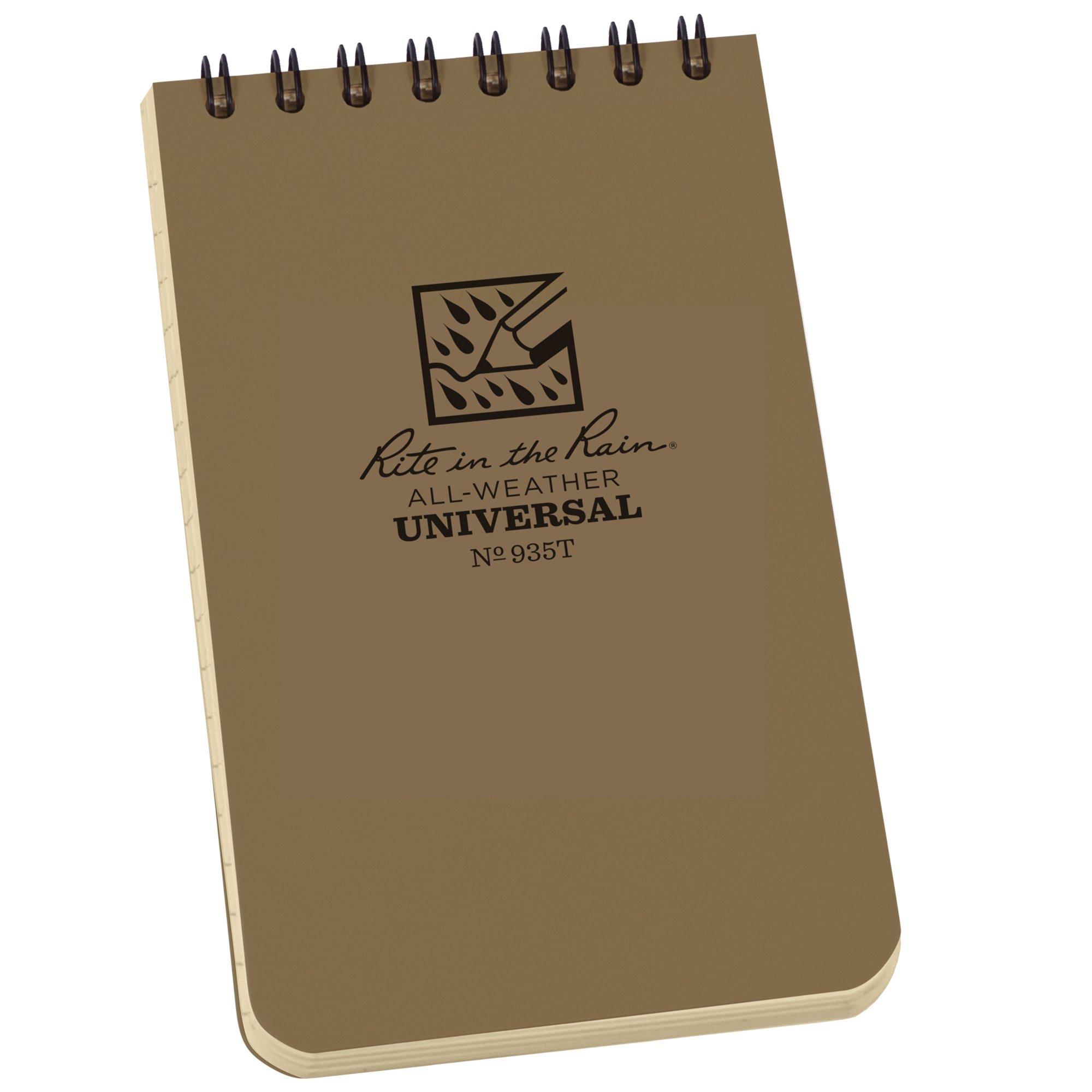 Rite in the Rain Top Spiral Notebook 935T, 3" x 5", Tan, Notizblock