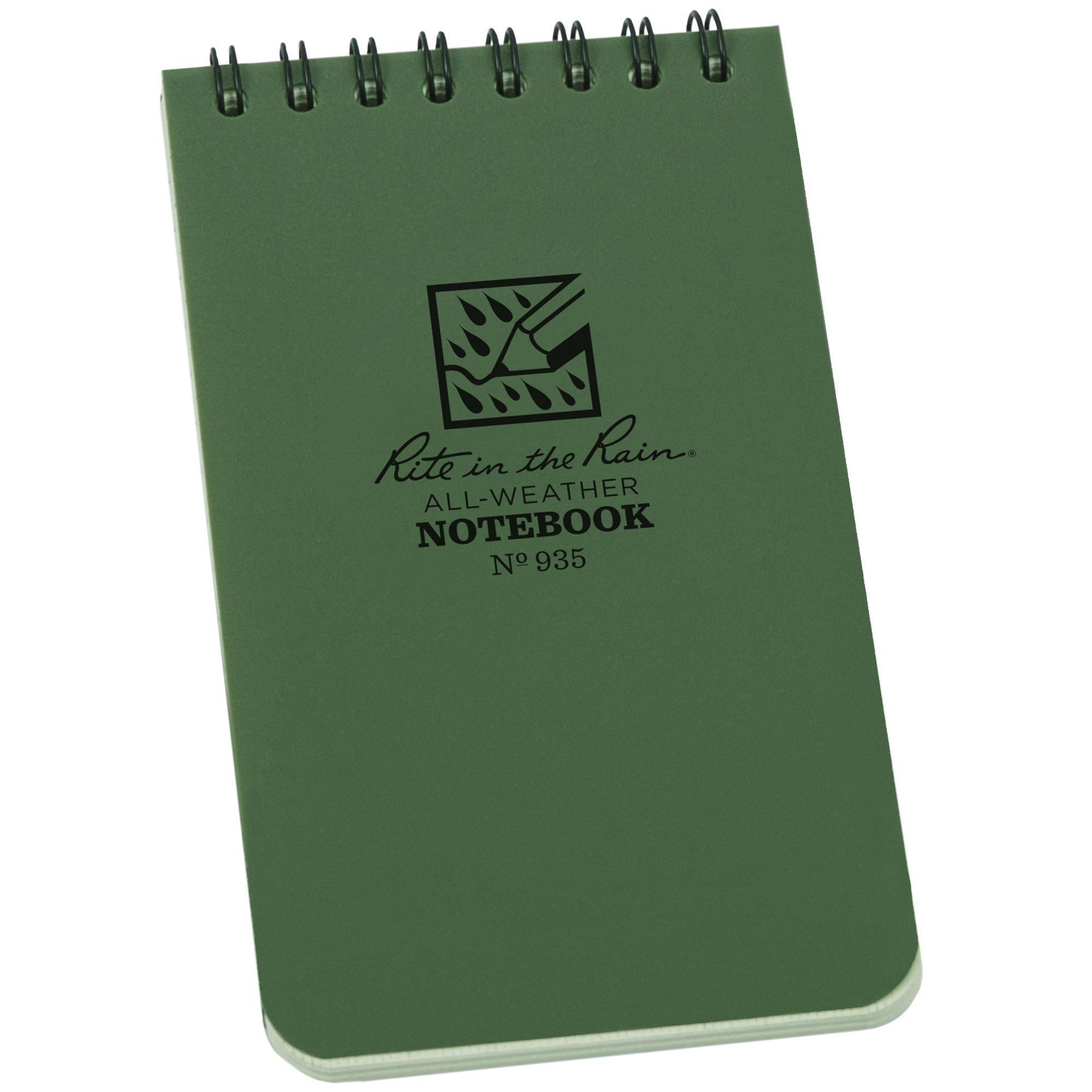 Rite in the Rain Top Spiral Notebook 935, 3" x 5", Green, Notizblock