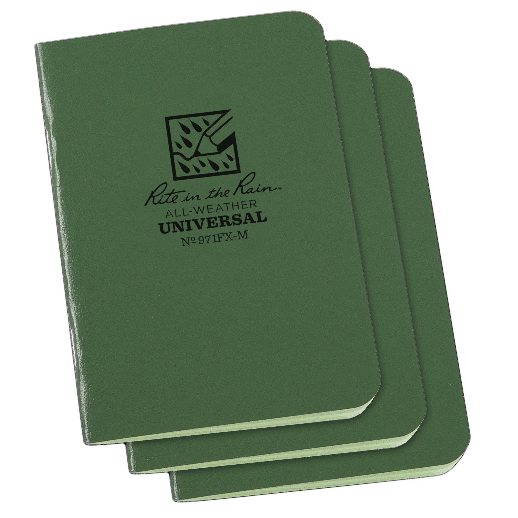 Rite in the Rain Stapled Notebooks 971FX-M, 3 1/4" x 4 5/8", Green, Notizbuch, 3 Stück