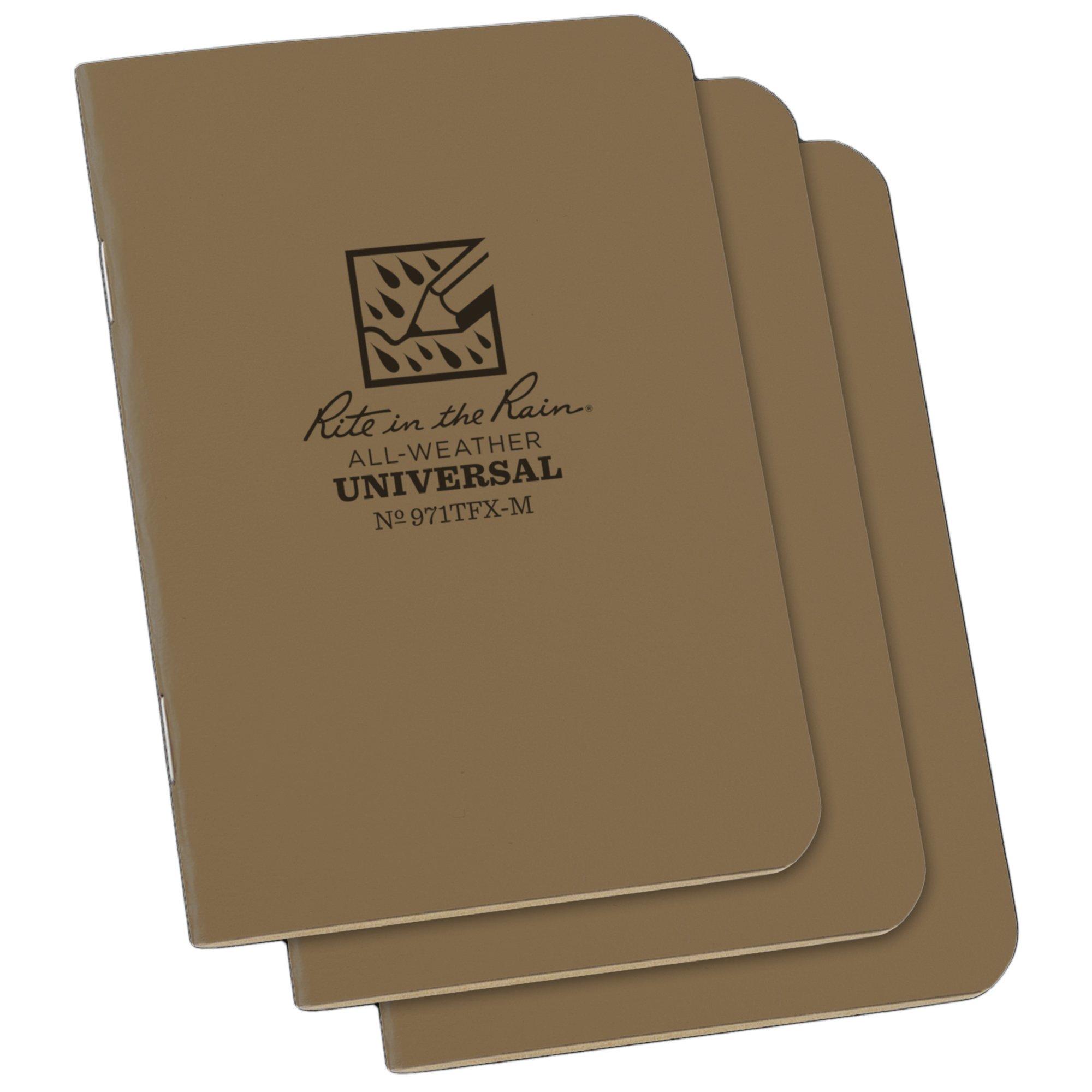 Rite in the Rain Stapled Notebooks 971TFX-M, 3 1/4" x 4 5/8", Tan, Notizbuch, 3 Stück